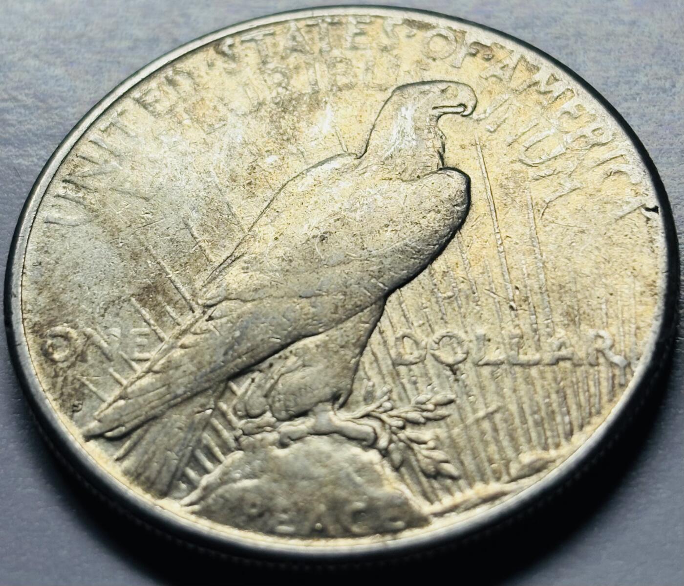 文馨钱币收藏第 283 场，【大雪鉴珍，寒英缀金】金银纪念币精品场，诚邀您的参与【长期接代拍品】 金彩黄油包浆 1923 年美国和平鸽一元银元