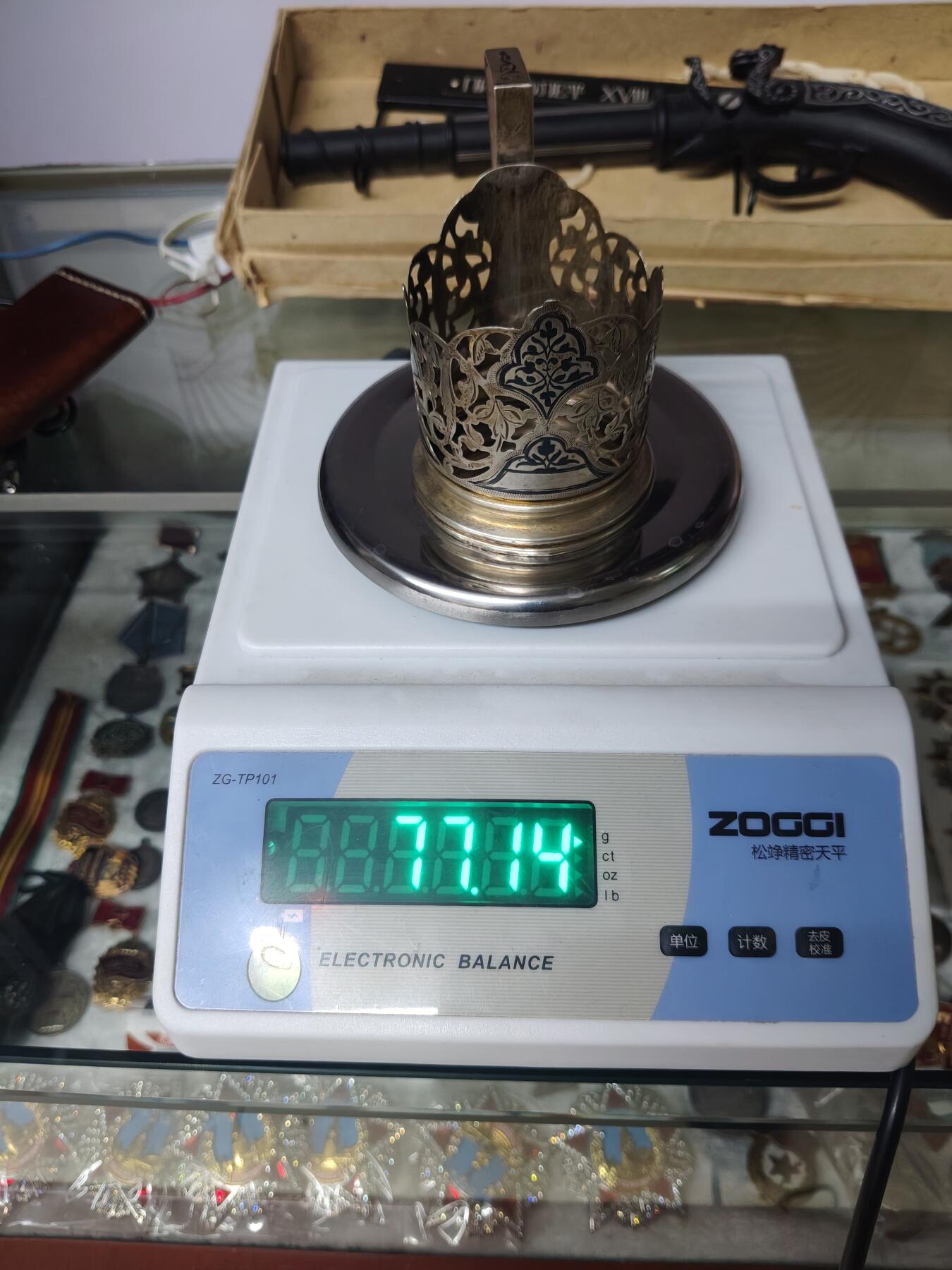 老银件 苏联乌银镶嵌老银制杯托4