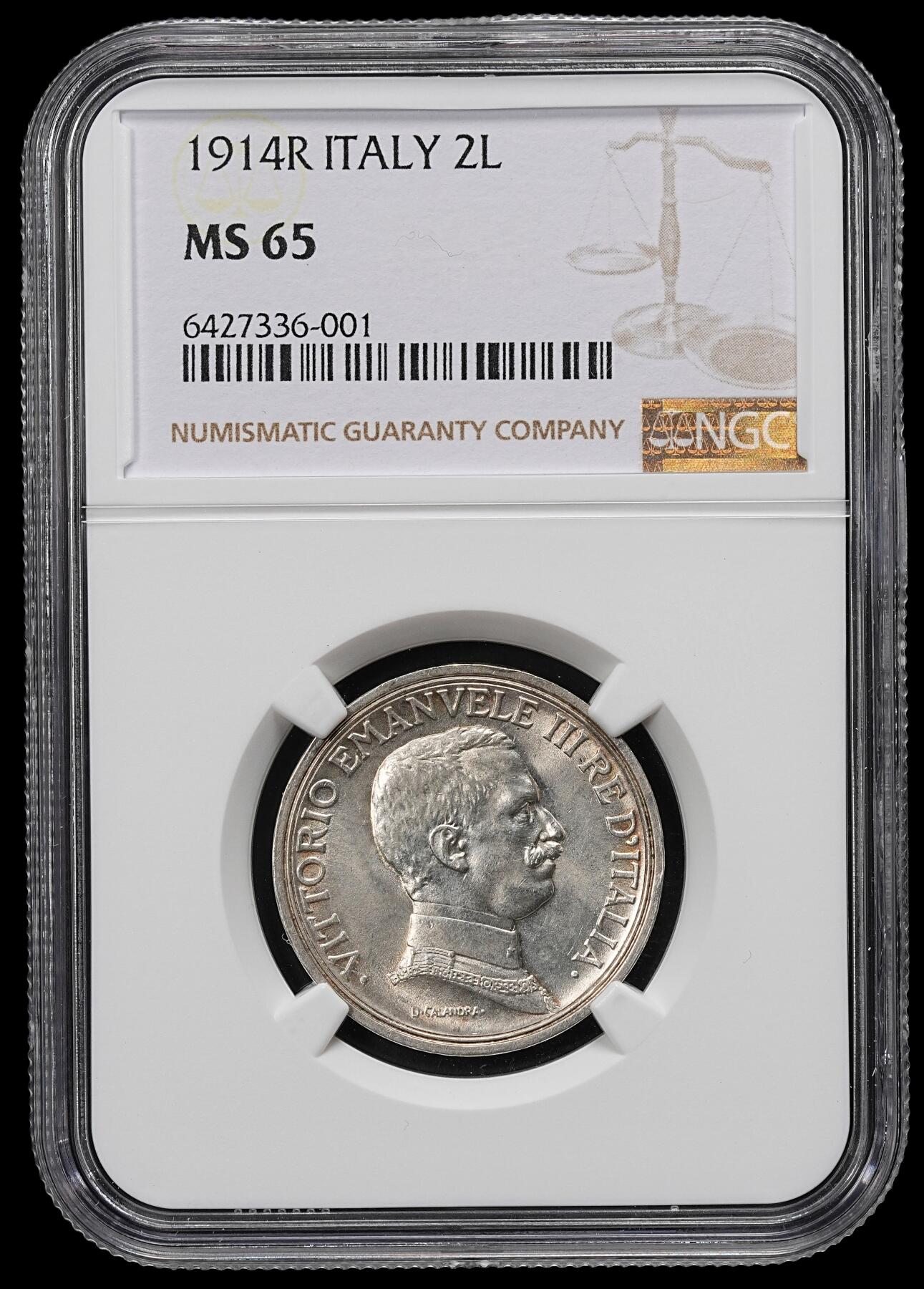 修遠堂世界钱币第九十六期 NGC MS65 1914意大利马车2里拉银币