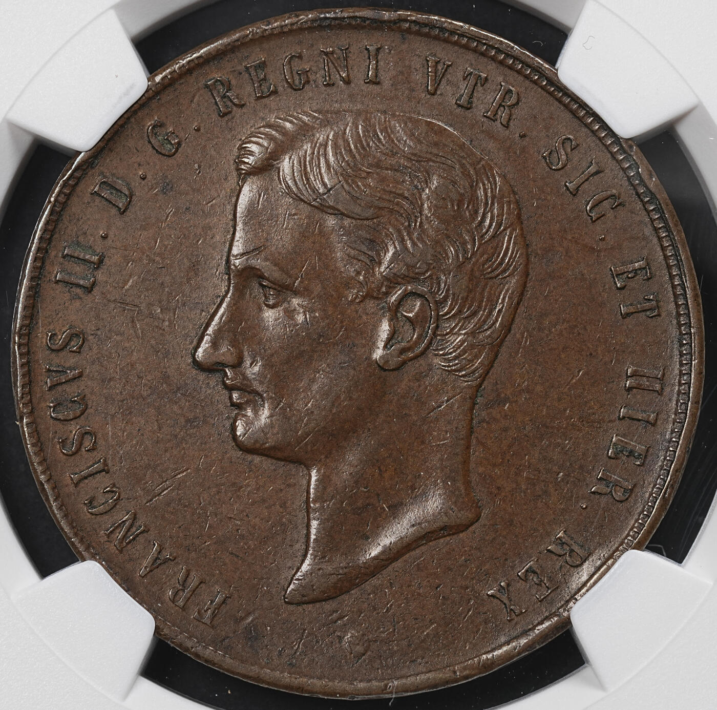 修遠堂世界钱币第九十六期 NGC AU58BN 1859年那不勒斯和西西里王国10 TORNESI特大铜币 有分难得