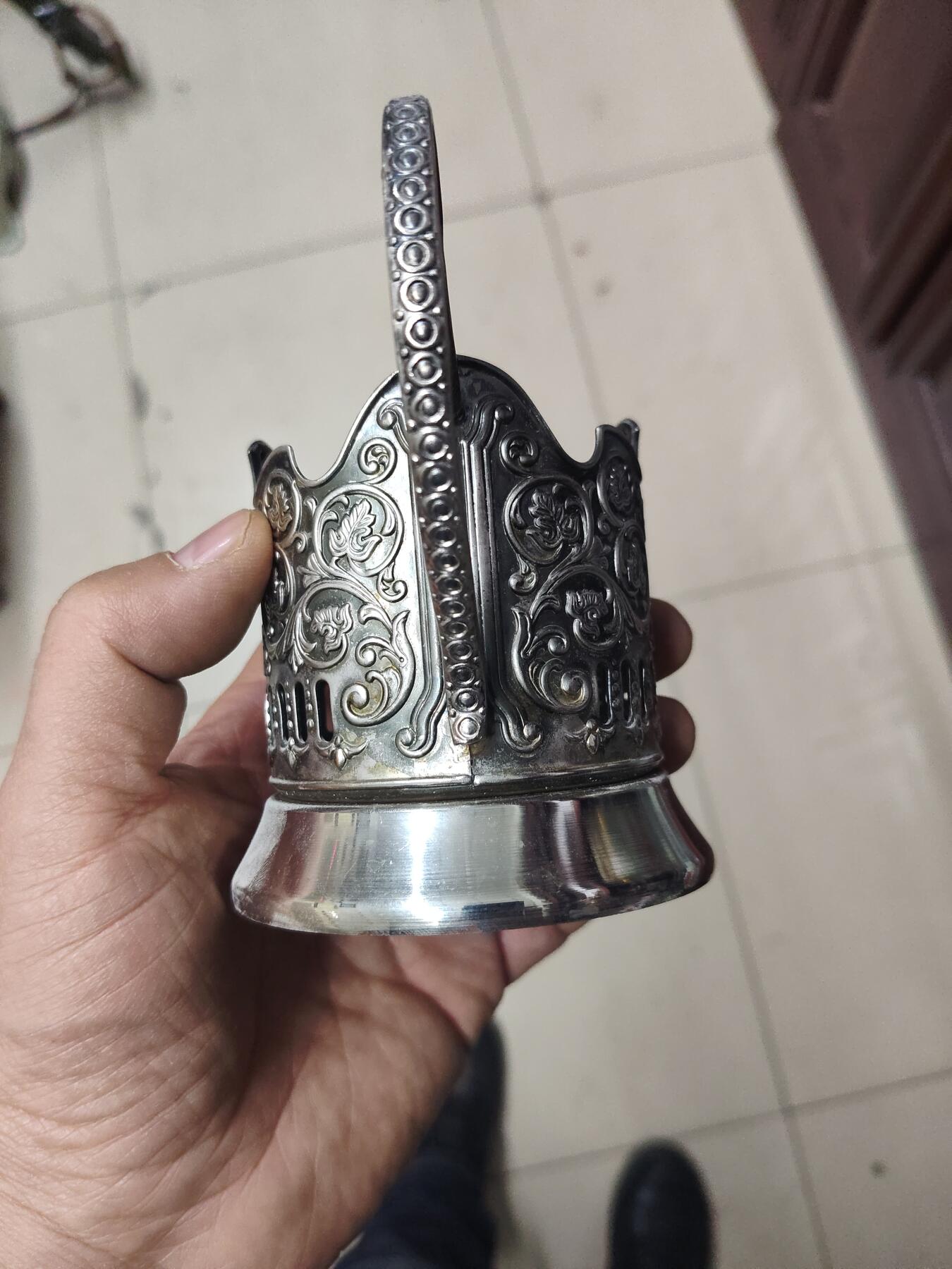 老银件 厚重俄罗斯老杯托