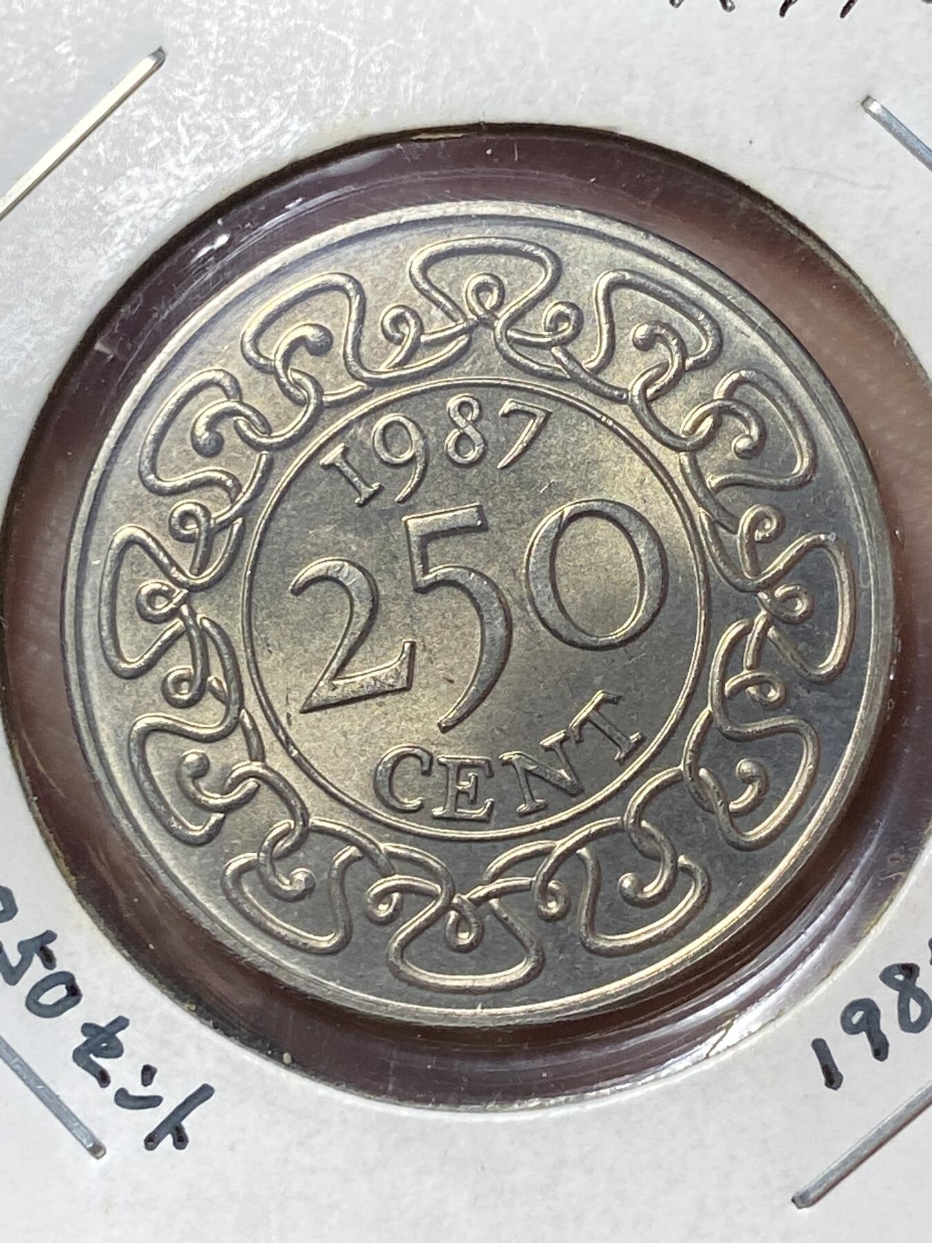 2025年第一百三十三场(总第一百五十九场）外国好品纸夹散币场(免佣金) 苏里南🇸🇷1987年250分(第二套流通硬币最大面值，首发年)