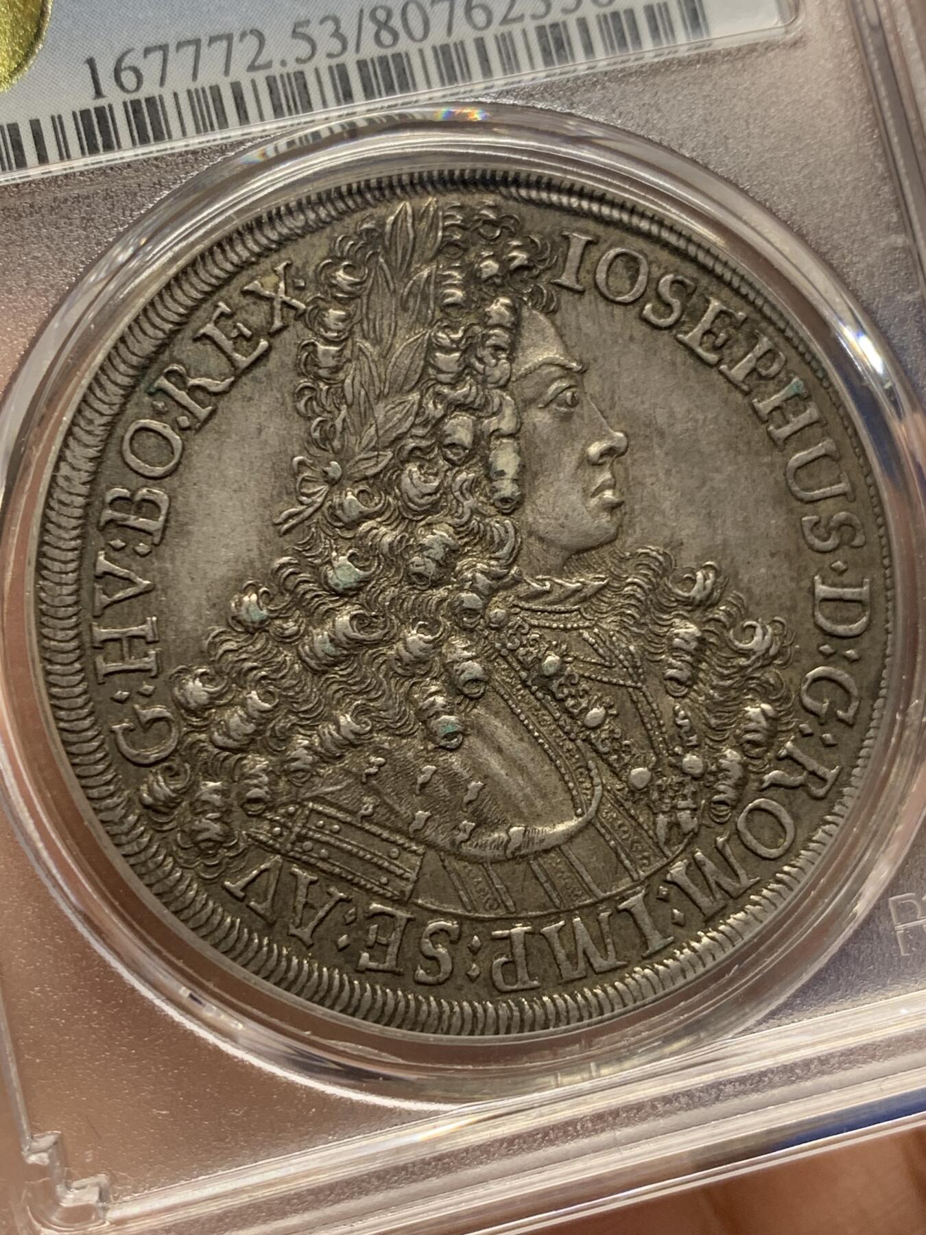 《竞宝斋》第444场 周日，周一，2场连拍 （全场包邮） PCGS AU53 神圣罗马帝国 蒂罗尔伯国 1707年 约瑟夫一世 泰勒大银币 大波浪深包浆双面深打可藏