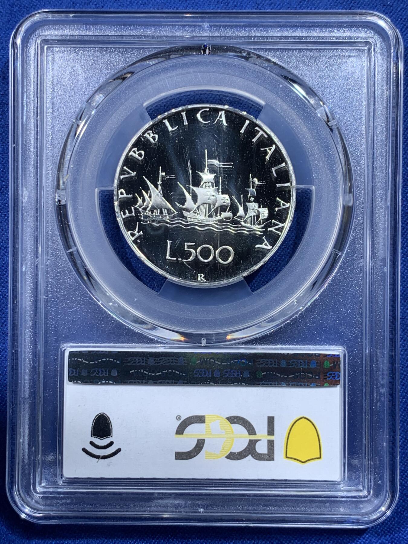 《竞宝斋》第444场 周日，周一，2场连拍 （全场包邮） 亚军分 PCGS PR68DCAM 意大利 1985年 帆船少女 精制500里拉银币 首年发行的精制 镜面光十足