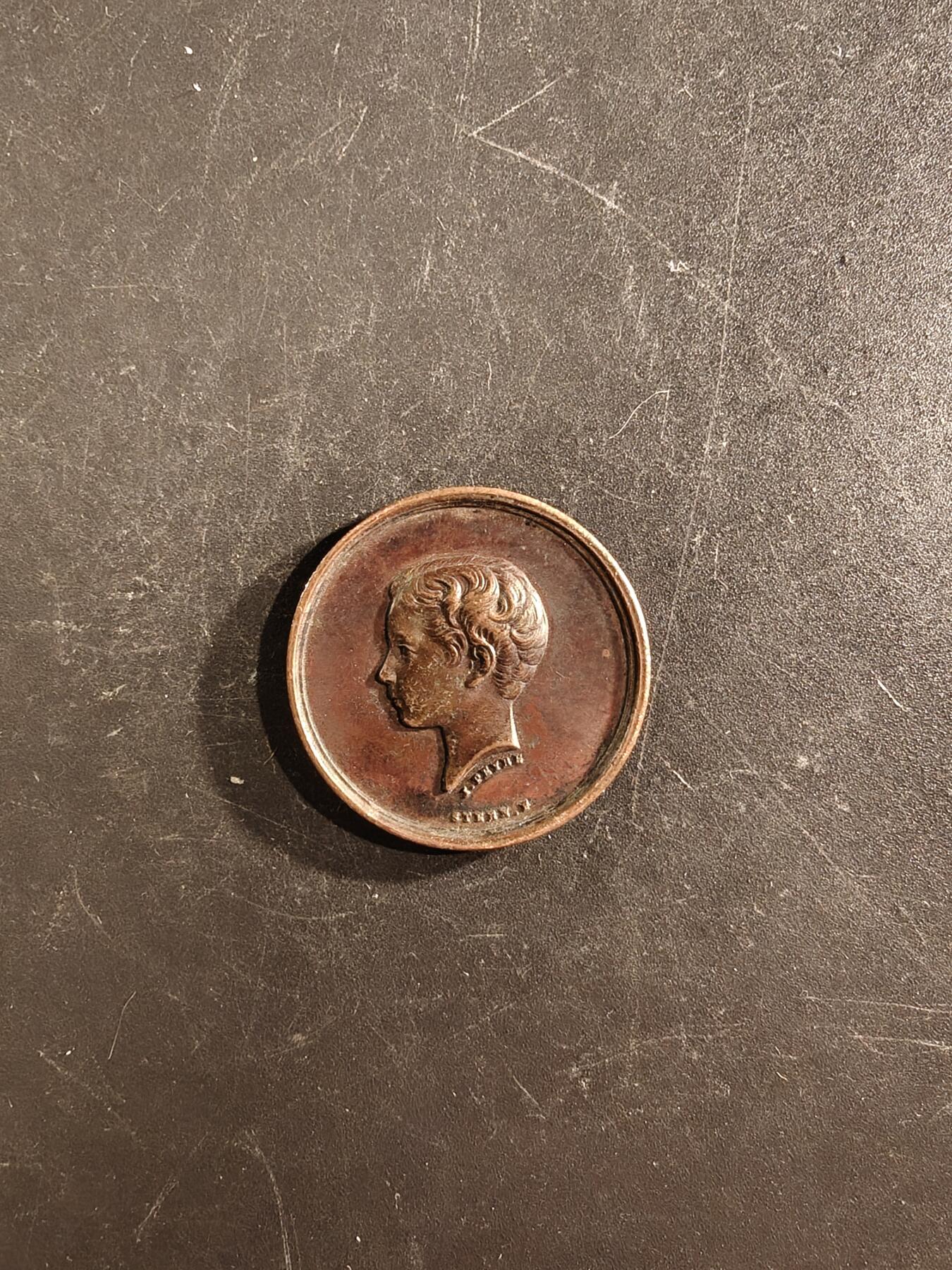 老王徽章第167期 法国拿破仑三世欧仁妮皇后创建帝国亲王协会大铜章    正面为王储拿破仑四世     直径27mm.     重量6.9g