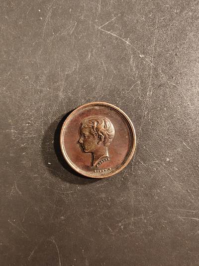 老王徽章第167期 - 法国拿破仑三世欧仁妮皇后创建帝国亲王协会大铜章    正面为王储拿破仑四世     直径27mm.     重量6.9g