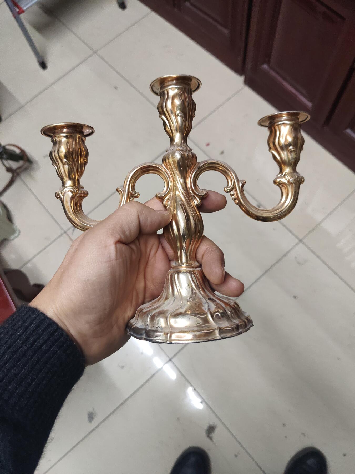 老银件 欧洲银制烛台