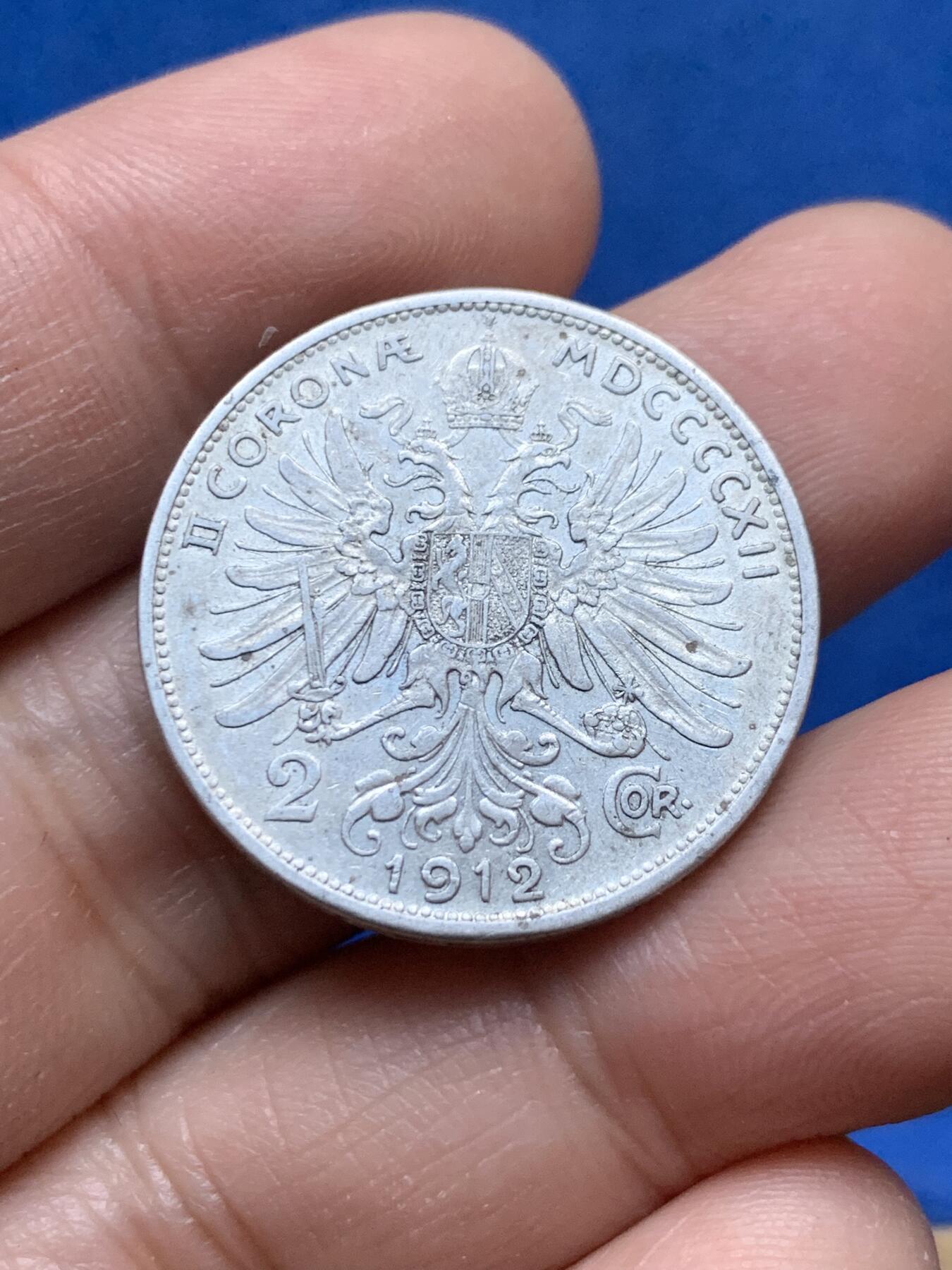 《竞宝斋》第444场 周日，周一，2场连拍 （全场包邮） 奥地利1912年弗朗西斯·约瑟夫一世2克朗银币，10克，835银，27MM