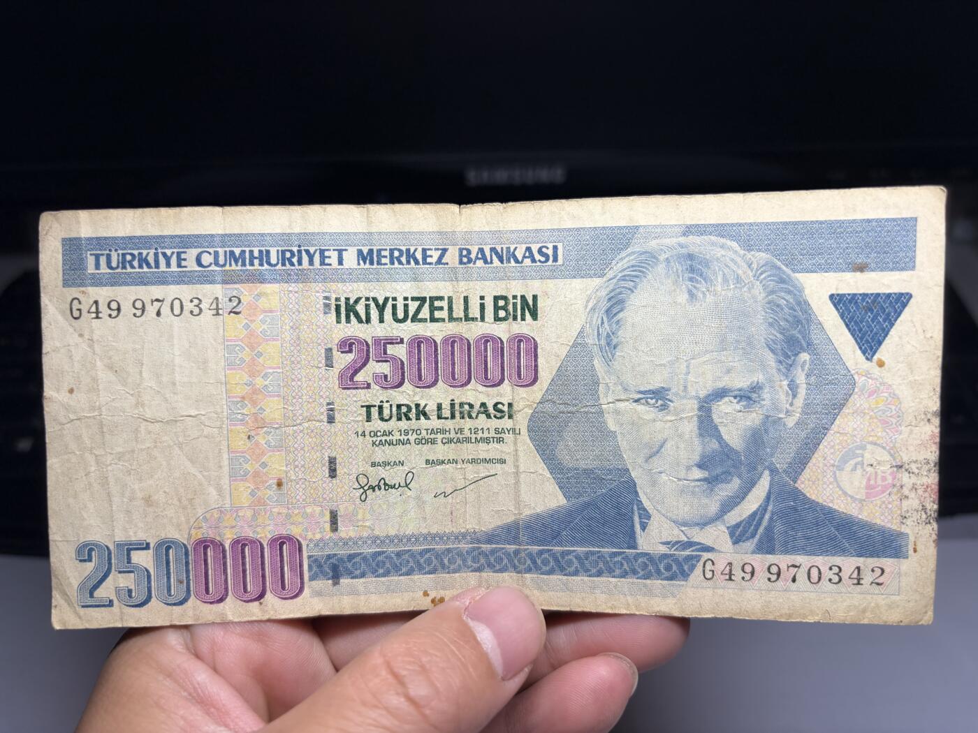 2025年集古藏今外币拍卖第十期-第10场—（总第290拍-纸币专场），本期拍完结算一次，发货时间2-3天，休息几天后继续新的一期拍卖。 1970年土耳其250000里拉