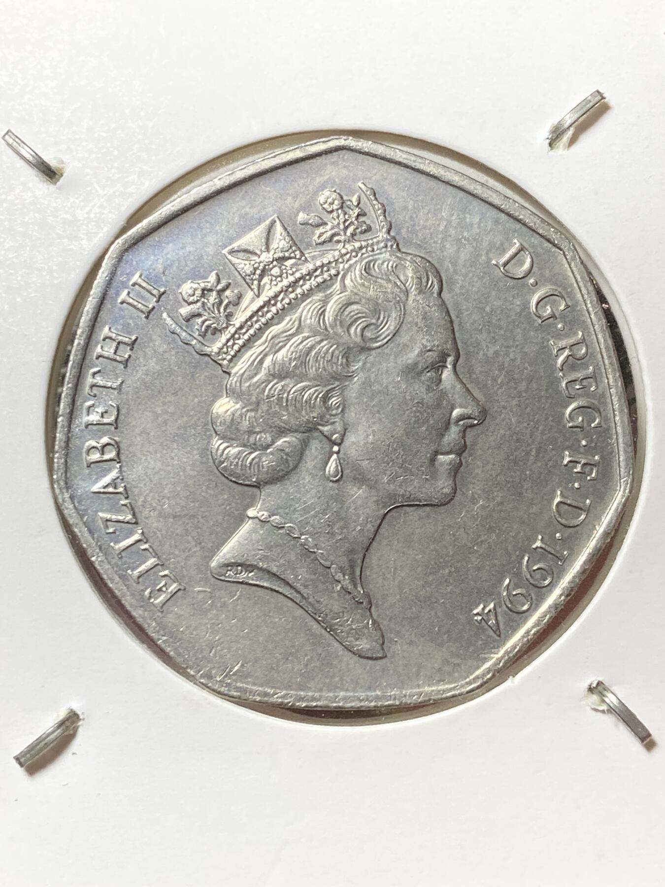 2025年第一百三十三场(总第一百五十九场）外国好品纸夹散币场(免佣金) 英国🇬🇧1994单年份50便士(诺曼底登陆50周年纪念币)