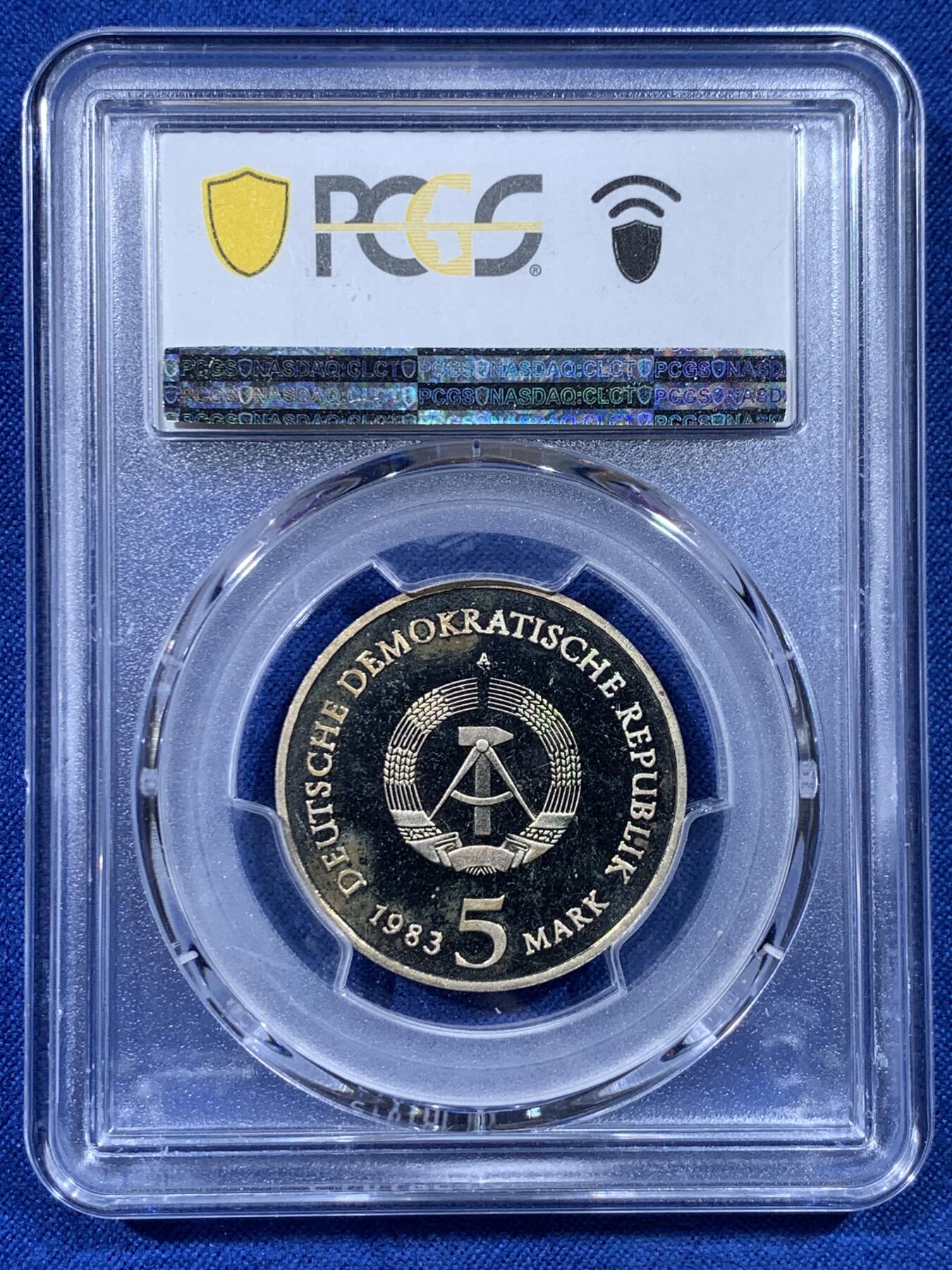 《竞宝斋》第444场 周日，周一，2场连拍 （全场包邮） PCGS PR67DCAM 德国1983年维滕贝格城堡教堂5马克