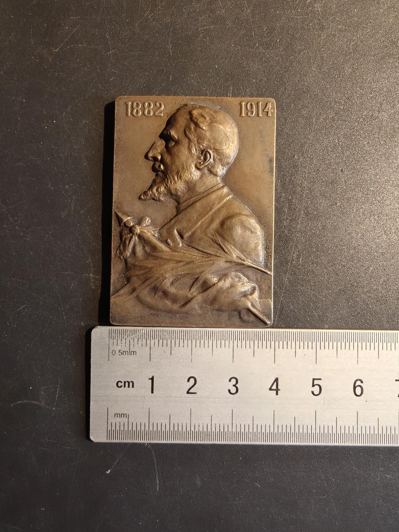 老王徽章第167期 法国医学教授方形大铜章     尺寸38×54mm.    重量59g