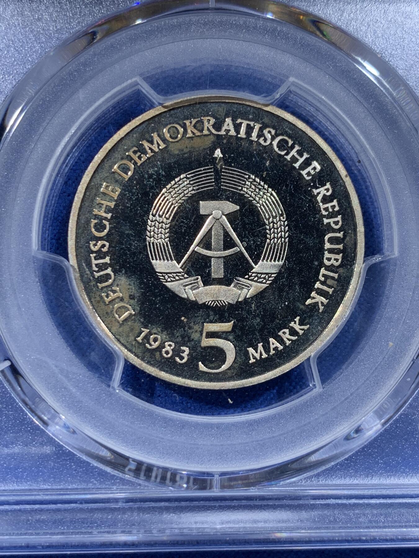 《竞宝斋》第444场 周日，周一，2场连拍 （全场包邮） PCGS PR67DCAM 德国1983年维滕贝格城堡教堂5马克