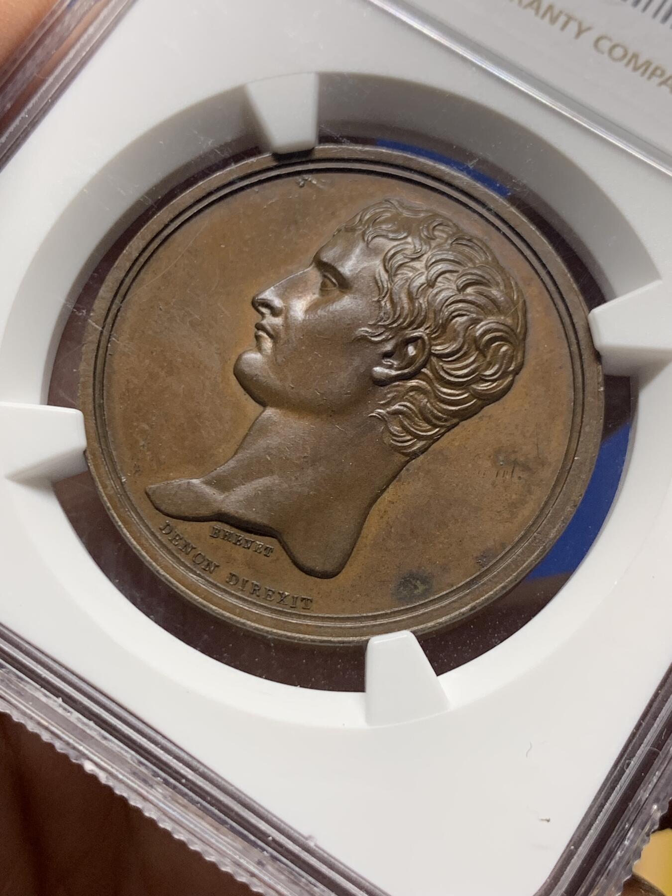 《竞宝斋》第444场 周日，周一，2场连拍 （全场包邮） NGC MS63BN 1803年拿破仑被刺杀失败纪念铜章，高分，非常稀少的品种