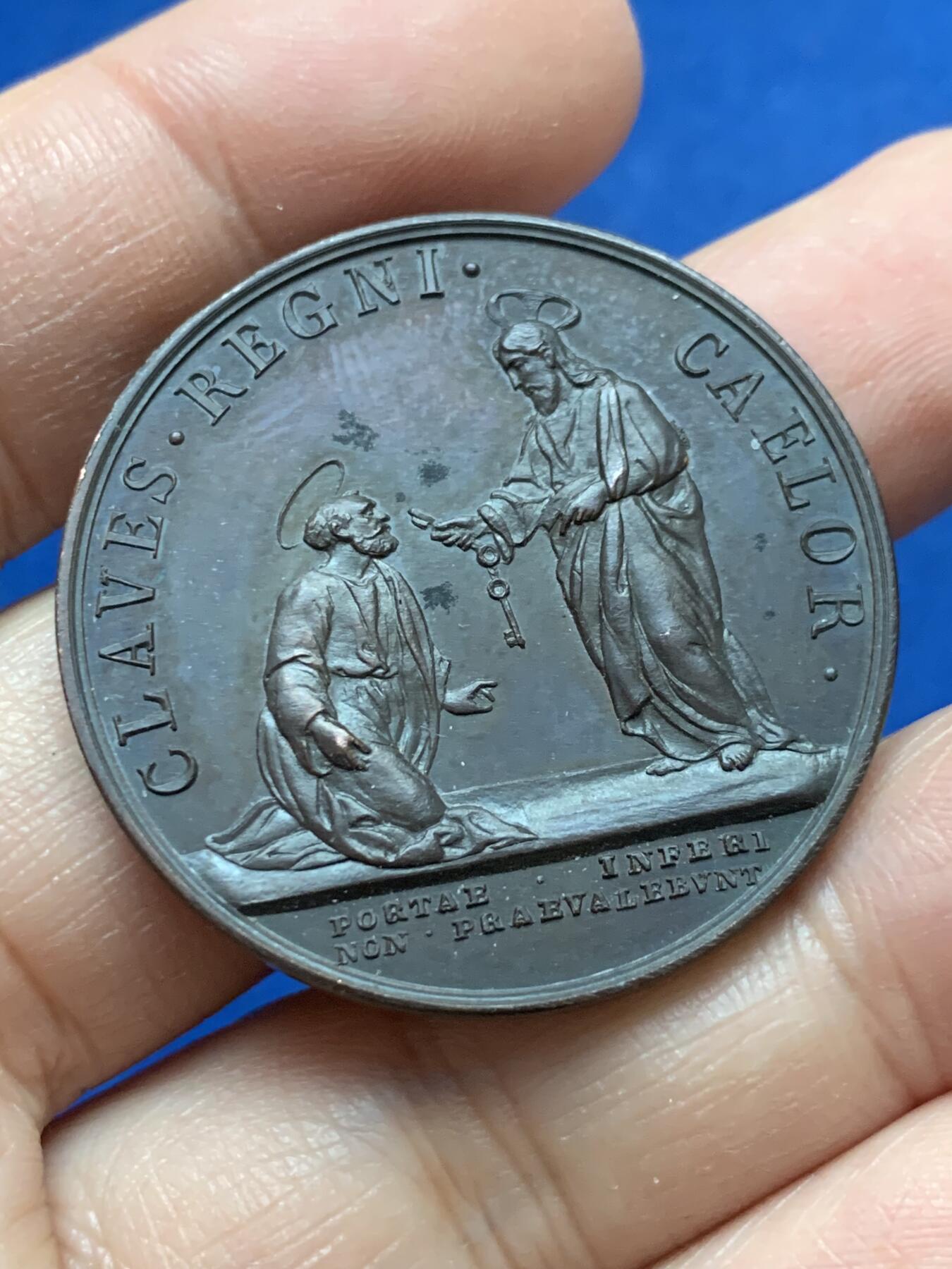 《竞宝斋》第444场 周日，周一，2场连拍 （全场包邮） 教皇庇护十一世纪念铜章 天国的钥匙 20克 37.3mm