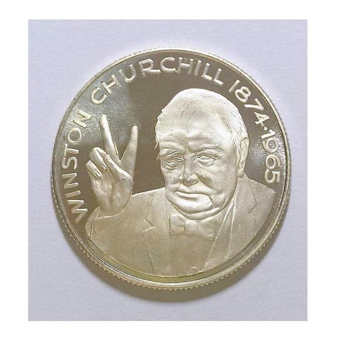英国1965年 丘吉尔+大本钟高浮雕精制镀银章 35MM