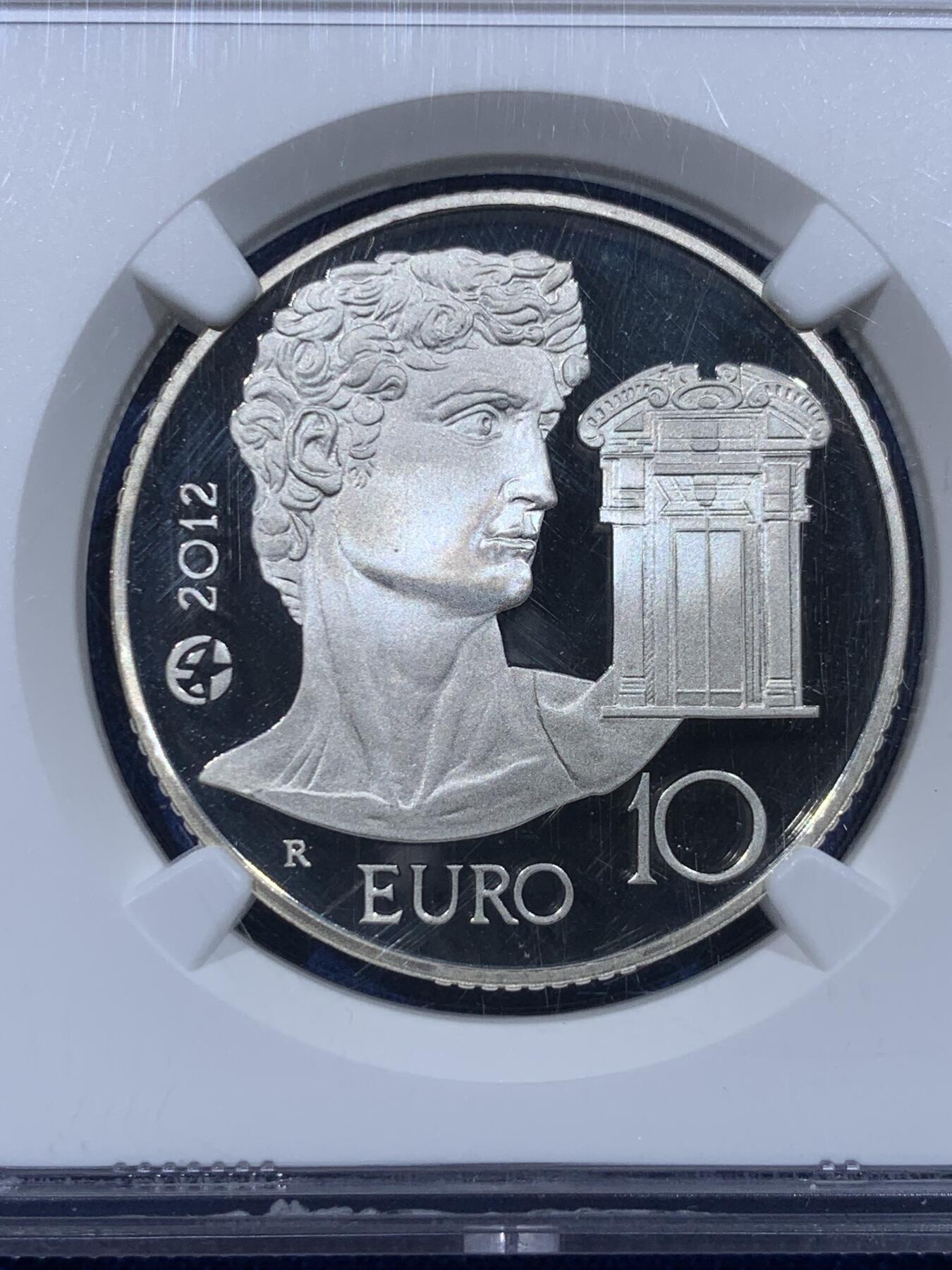 《竞宝斋》第444场 周日，周一，2场连拍 （全场包邮） NGC PF69UC 意大利2012年米开朗基罗大卫10欧元银币