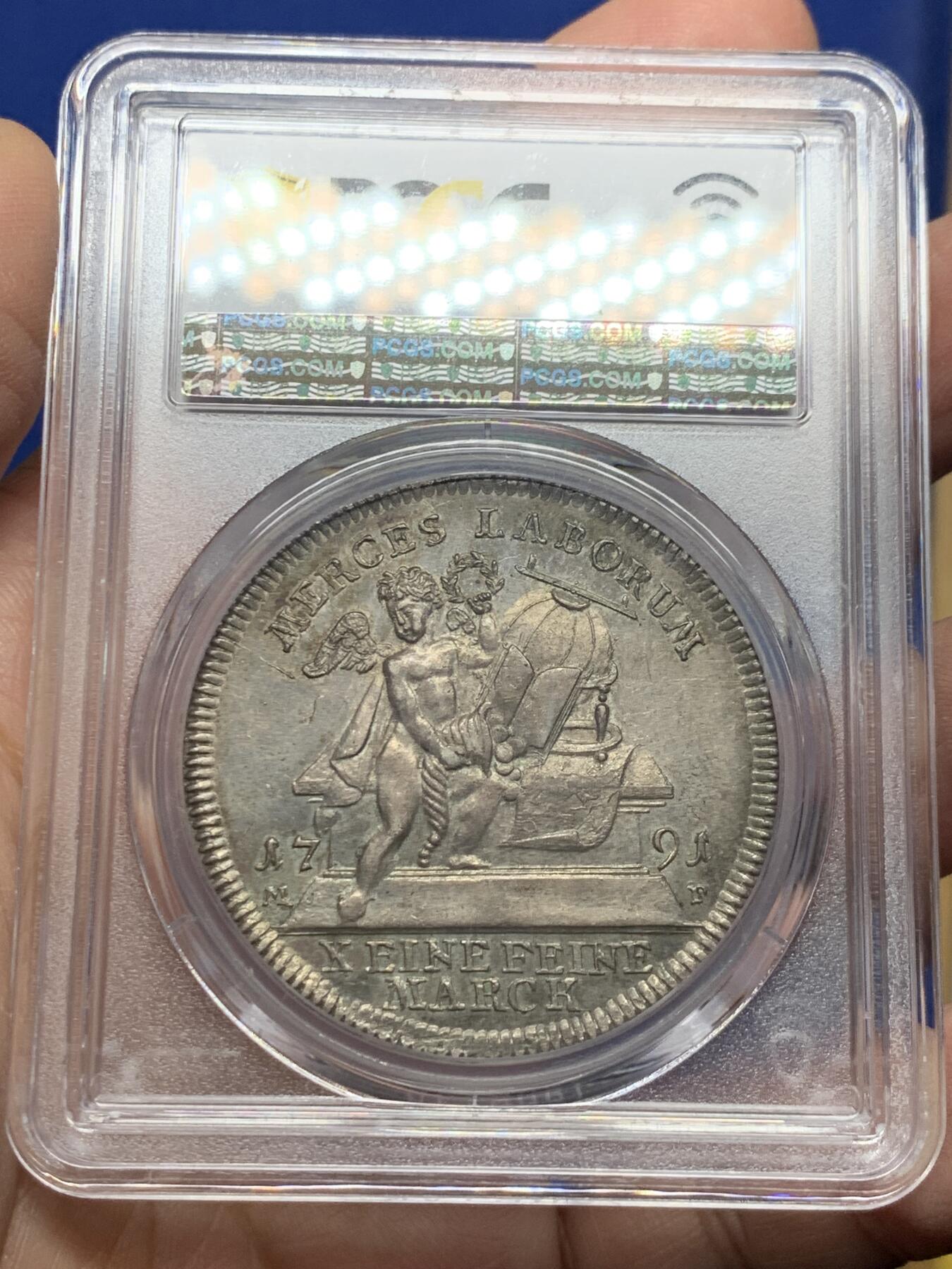 《竞宝斋》第444场 周日，周一，2场连拍 （全场包邮） PCGS MS61 维尔茨堡主教区 1791年 泰勒大银币 包浆自然 小天使鼻尖清晰 更高分只有3枚 确实不易