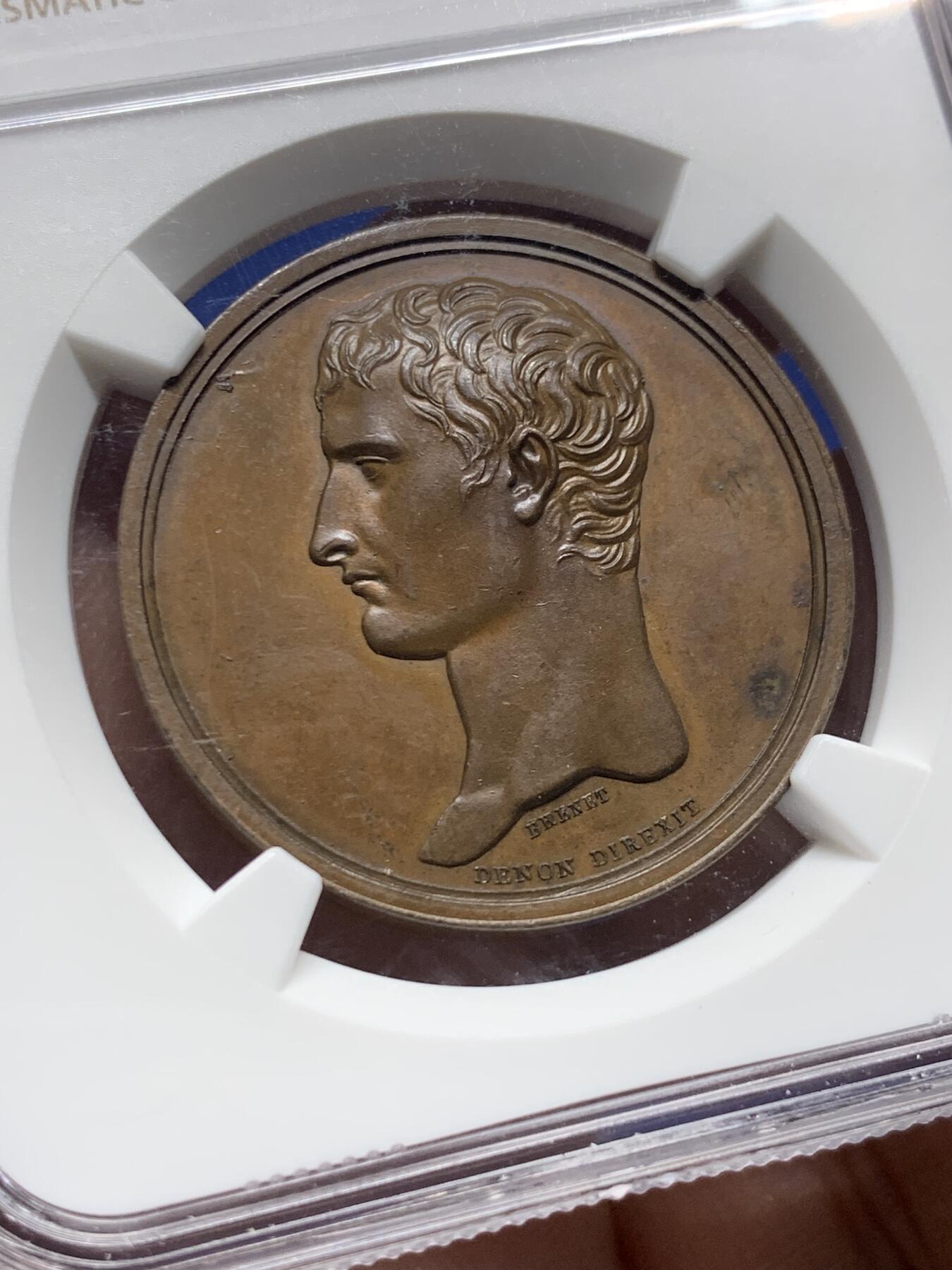 《竞宝斋》第444场 周日，周一，2场连拍 （全场包邮） NGC MS63BN 1803年拿破仑被刺杀失败纪念铜章，高分，非常稀少的品种