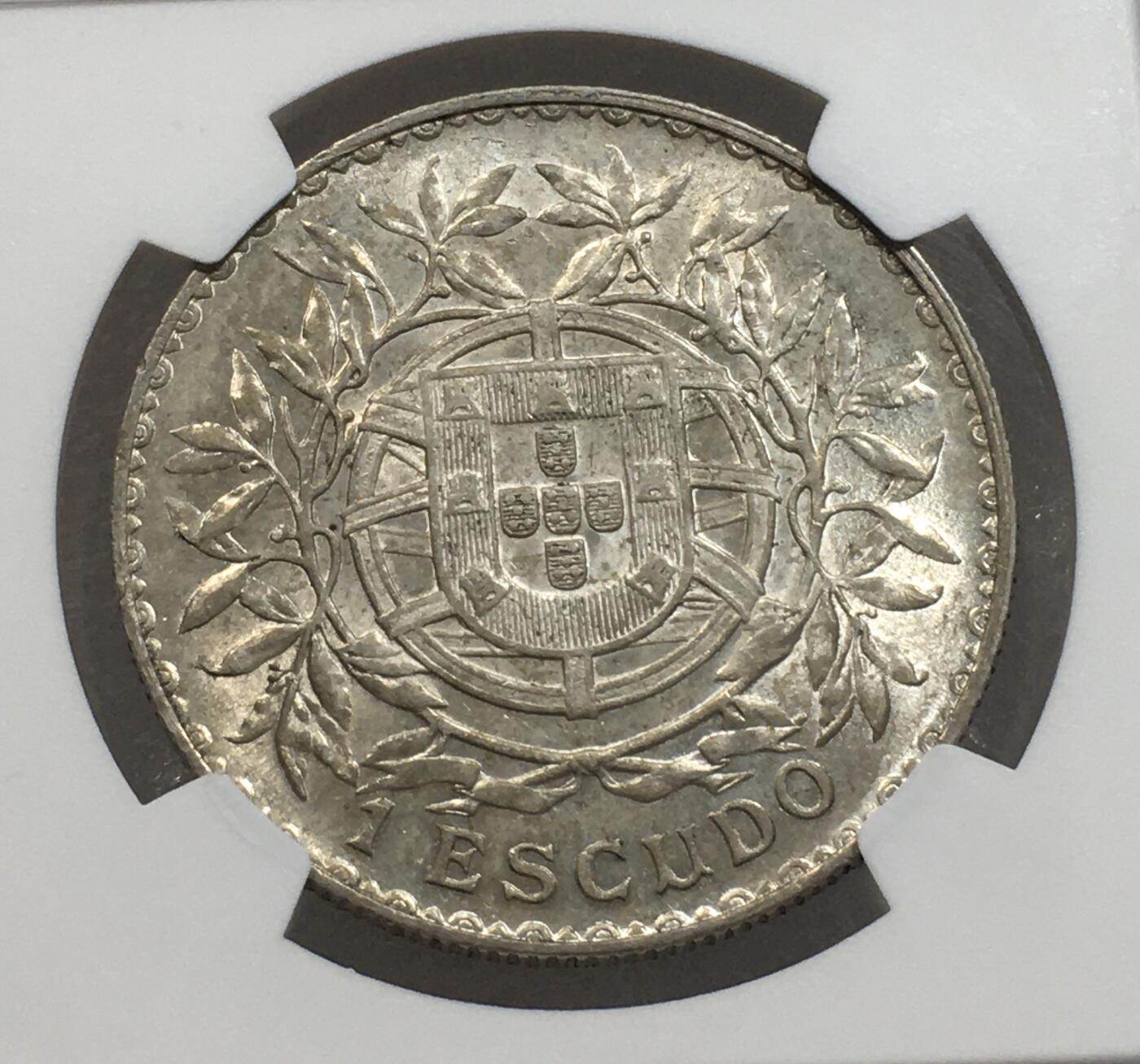世界钱币专场拍卖 每周二开拍 NGC MS62分1915年葡萄牙谷物女神1埃斯库多银币