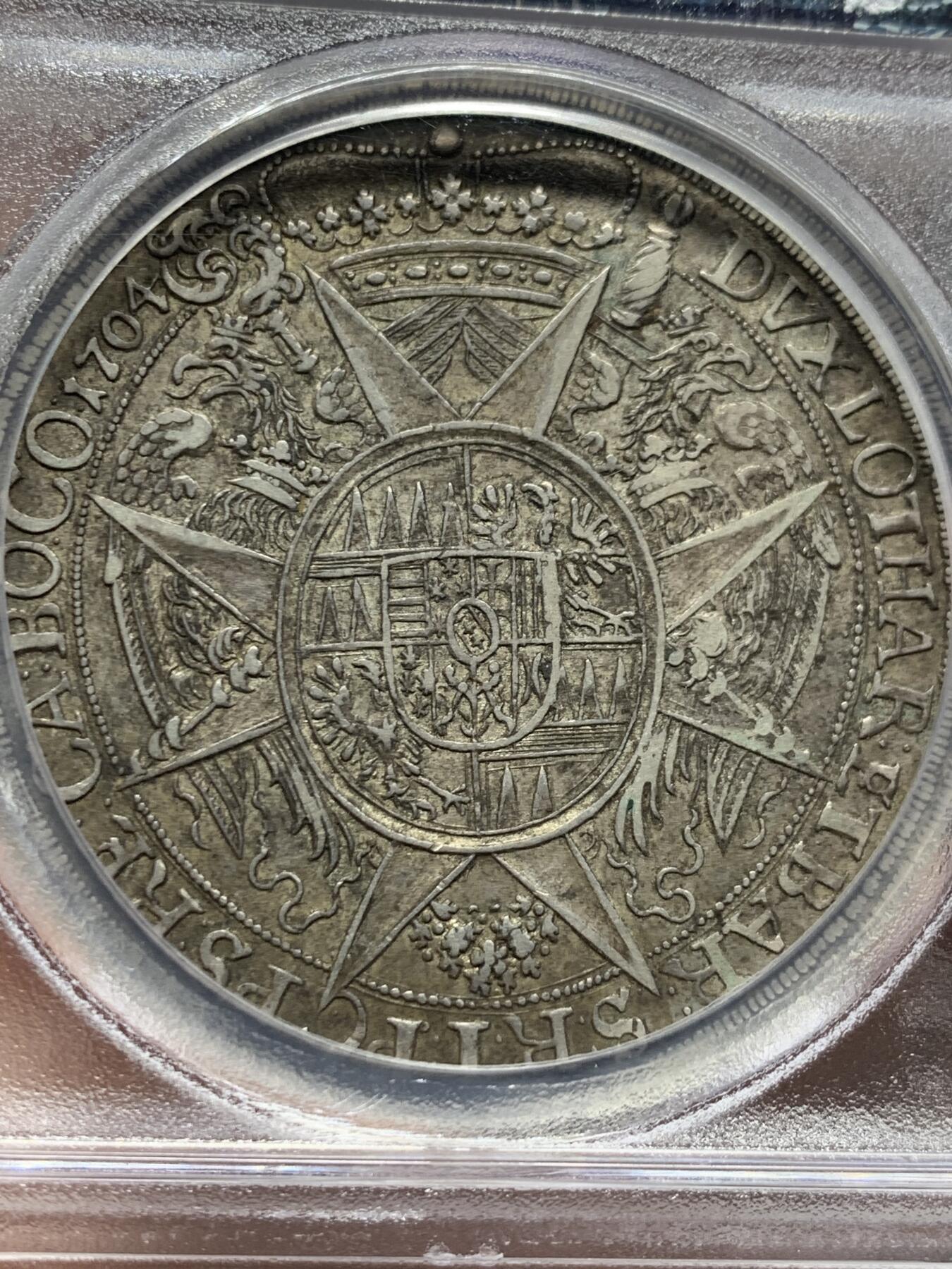 《竞宝斋》第444场 周日，周一，2场连拍 （全场包邮） PCGS AU50 神圣罗马帝国 波西米亚王国 奥尔穆茨主教区1704年泰勒大银币 原味深打 加厚盒装