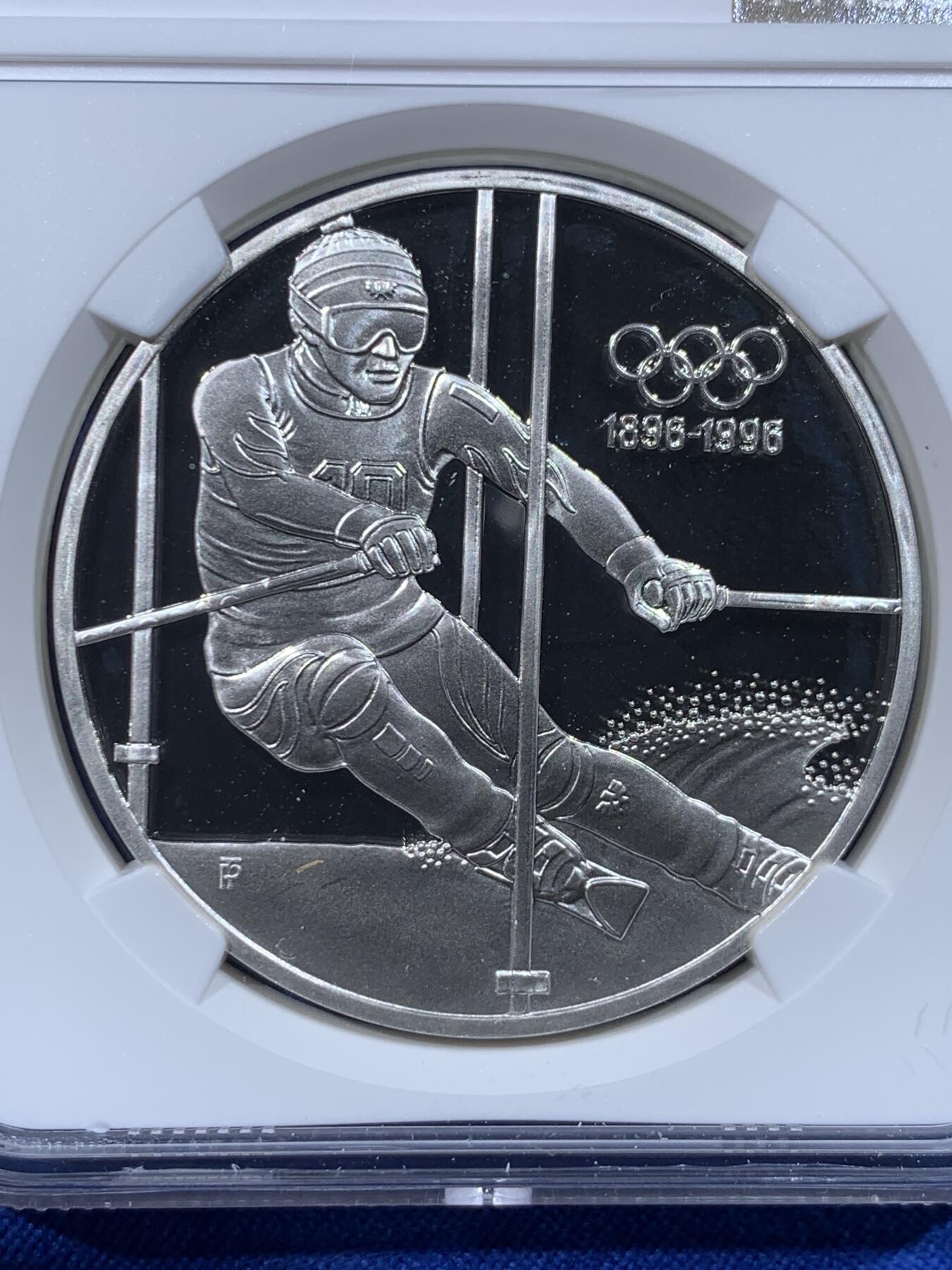 《竞宝斋》第444场 周日，周一，2场连拍 （全场包邮） NGC PF69UC 奥地利1995年冬奥会滑雪银币 克劳斯获奖 925银 33.6克