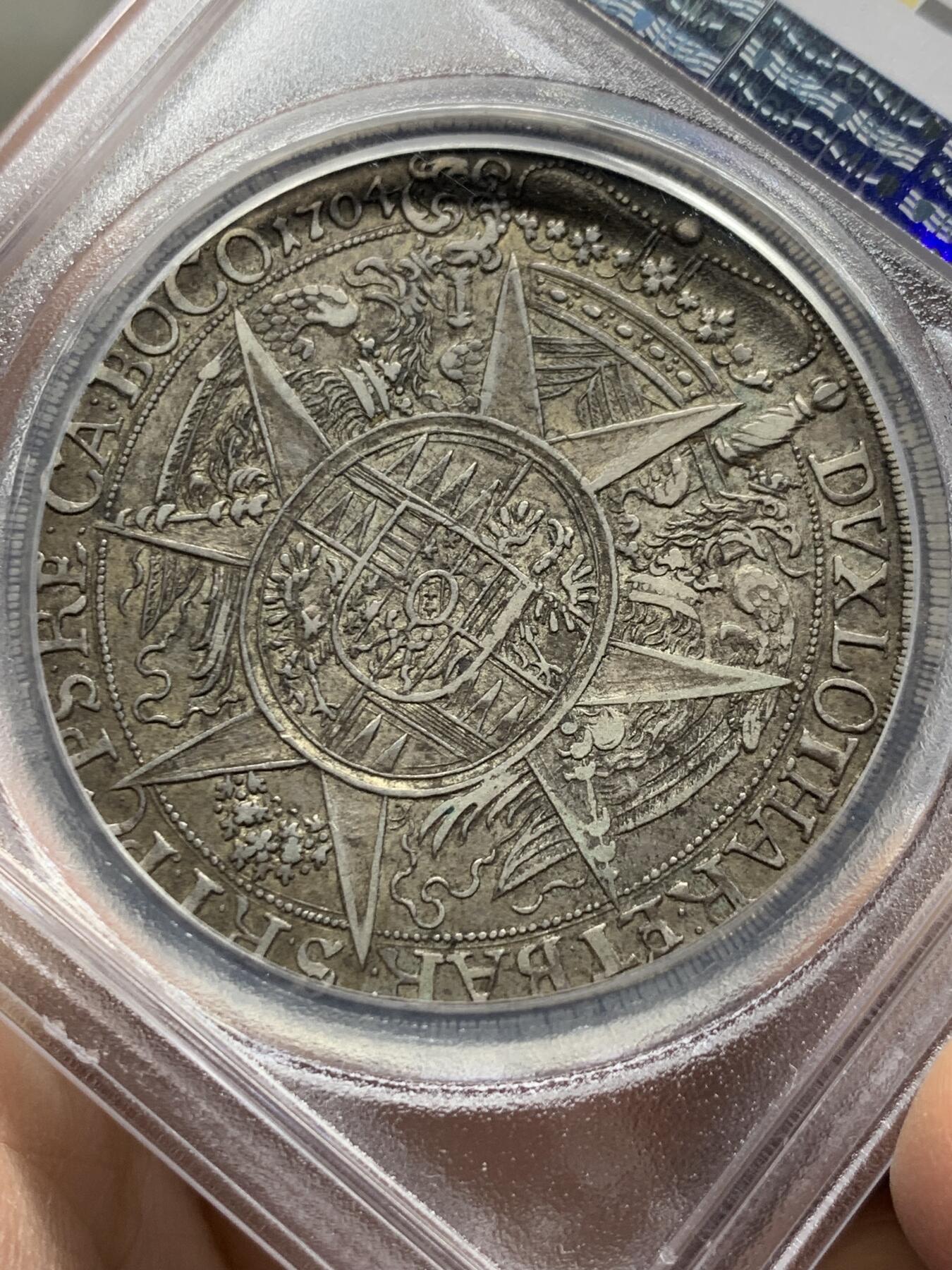 《竞宝斋》第444场 周日，周一，2场连拍 （全场包邮） PCGS AU50 神圣罗马帝国 波西米亚王国 奥尔穆茨主教区1704年泰勒大银币 原味深打 加厚盒装