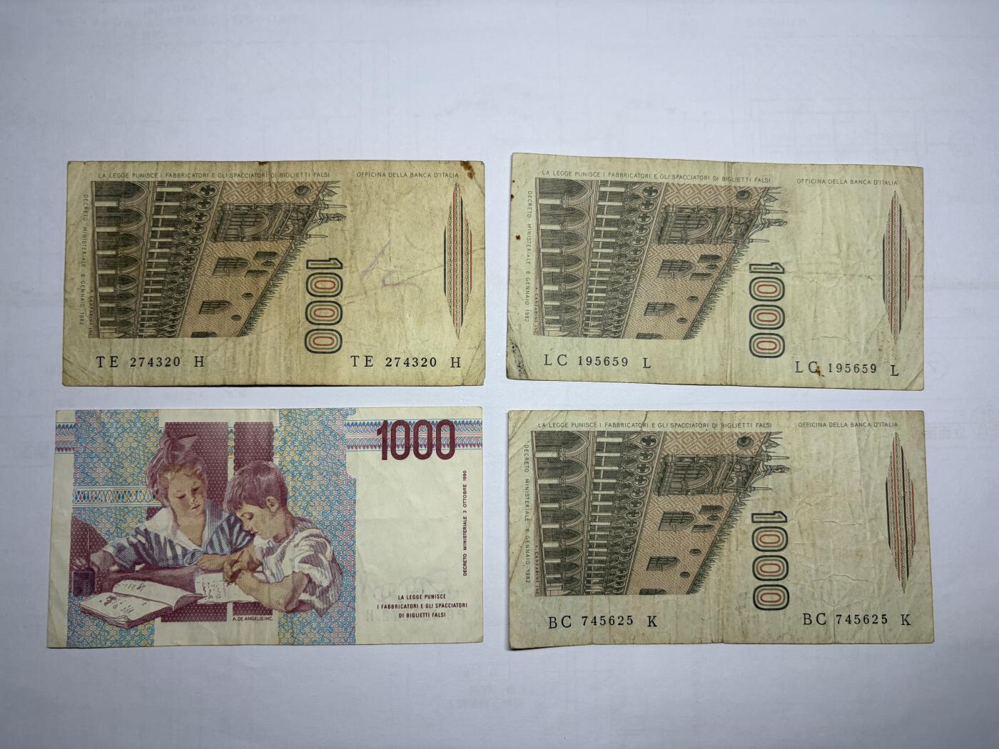 2025年集古藏今外币拍卖第十期-第10场—（总第290拍-纸币专场），本期拍完结算一次，发货时间2-3天，休息几天后继续新的一期拍卖。 意大利1000里拉四枚