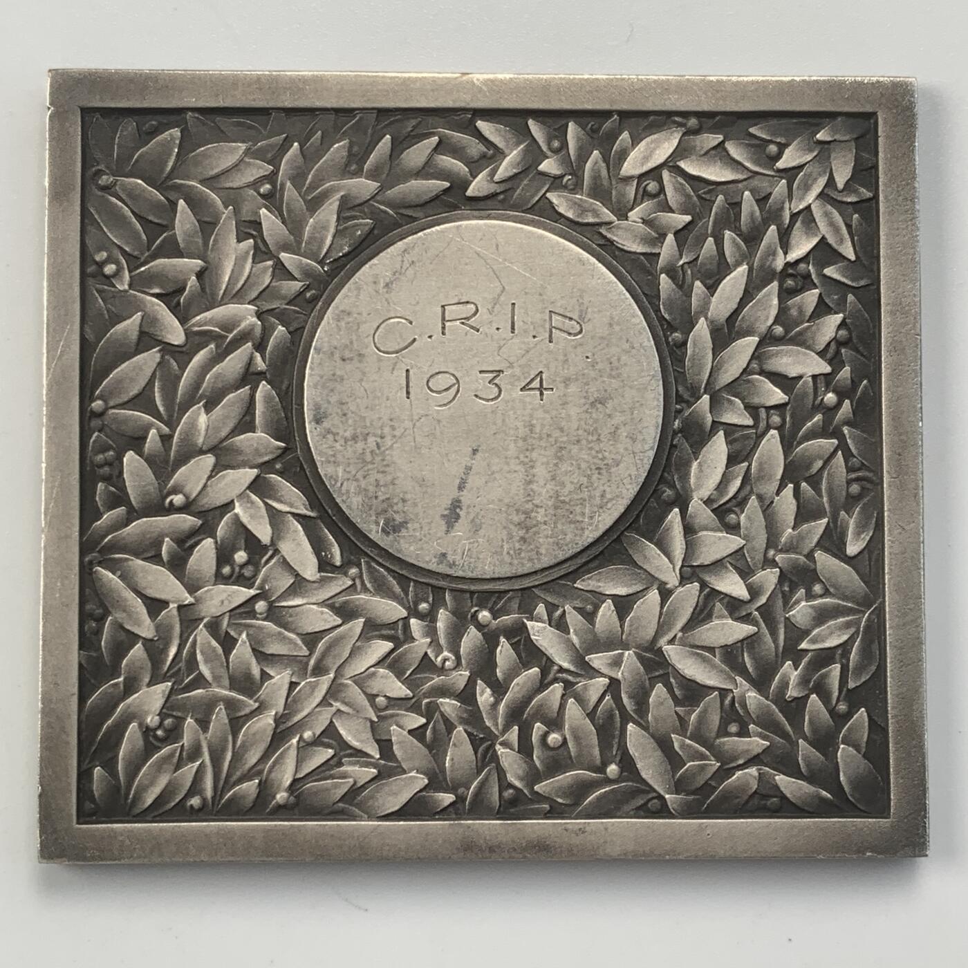 掌中浮雕-藏着的欧洲第044场 1934年法国巴黎赛艇比赛镀银铜章，55*61mm，96g