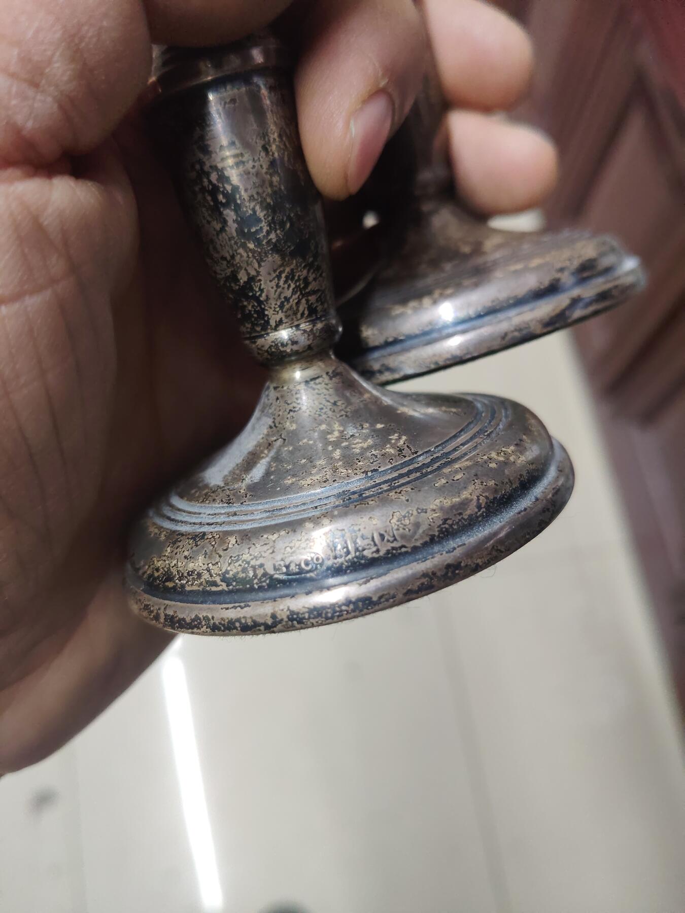 老银件 英国老银制烛台一对