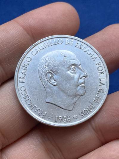 《竞宝斋》第444场 周日，周一，2场连拍 （全场包邮） - 西班牙 1966年 弗朗西斯科·佛朗哥 100比塞塔 银币