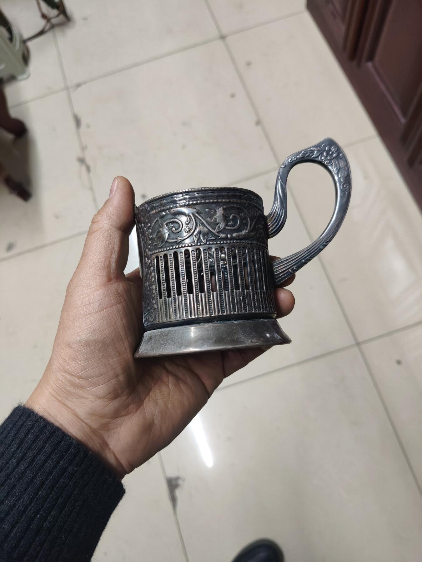 老银件 厚重苏联镀银老杯托