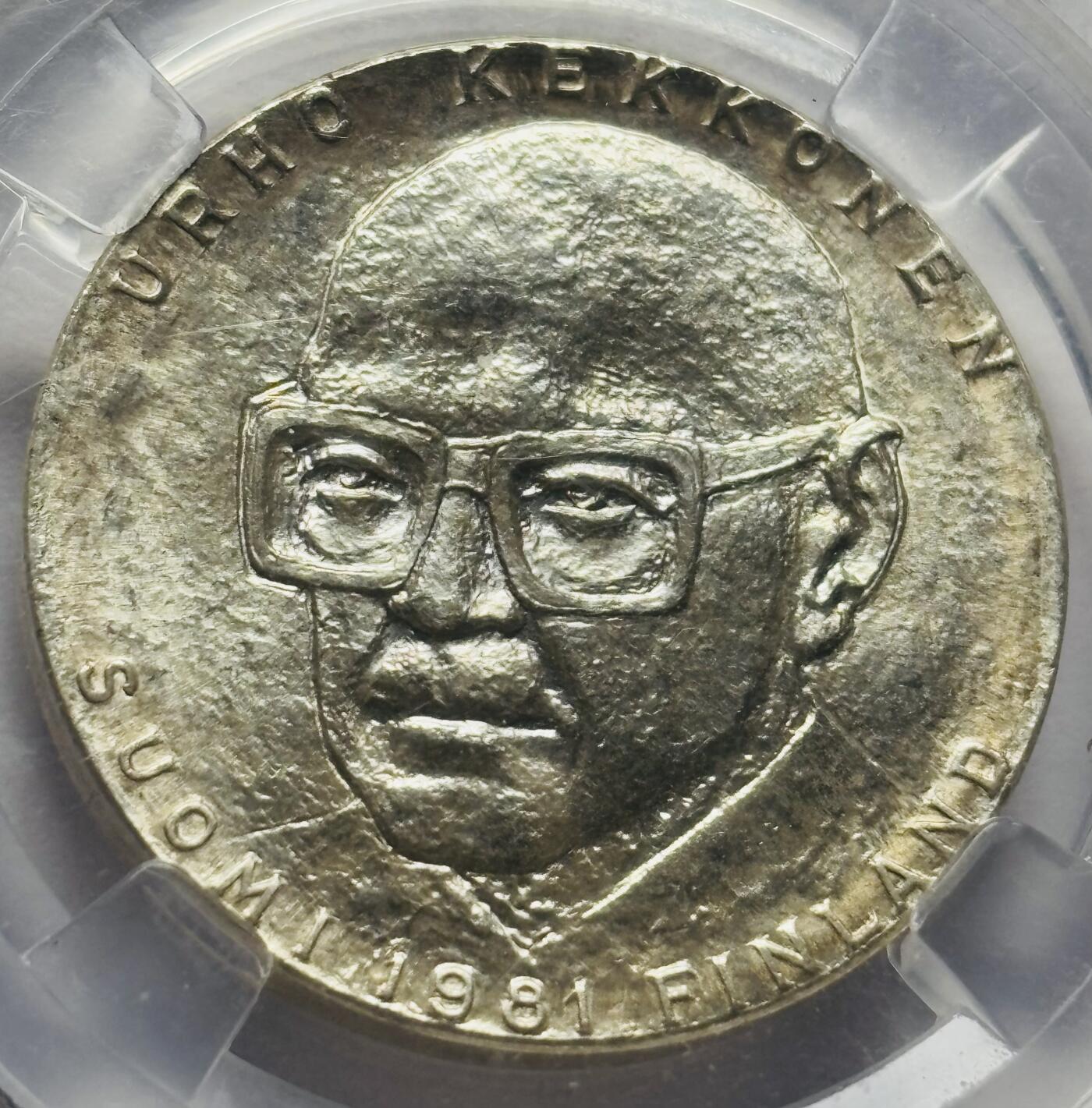 文馨钱币收藏第 283 场，【大雪鉴珍，寒英缀金】金银纪念币精品场，诚邀您的参与【长期接代拍品】 1975 年芬兰 第八任总统凯科宁 80 岁生日 50 马克纪念银币