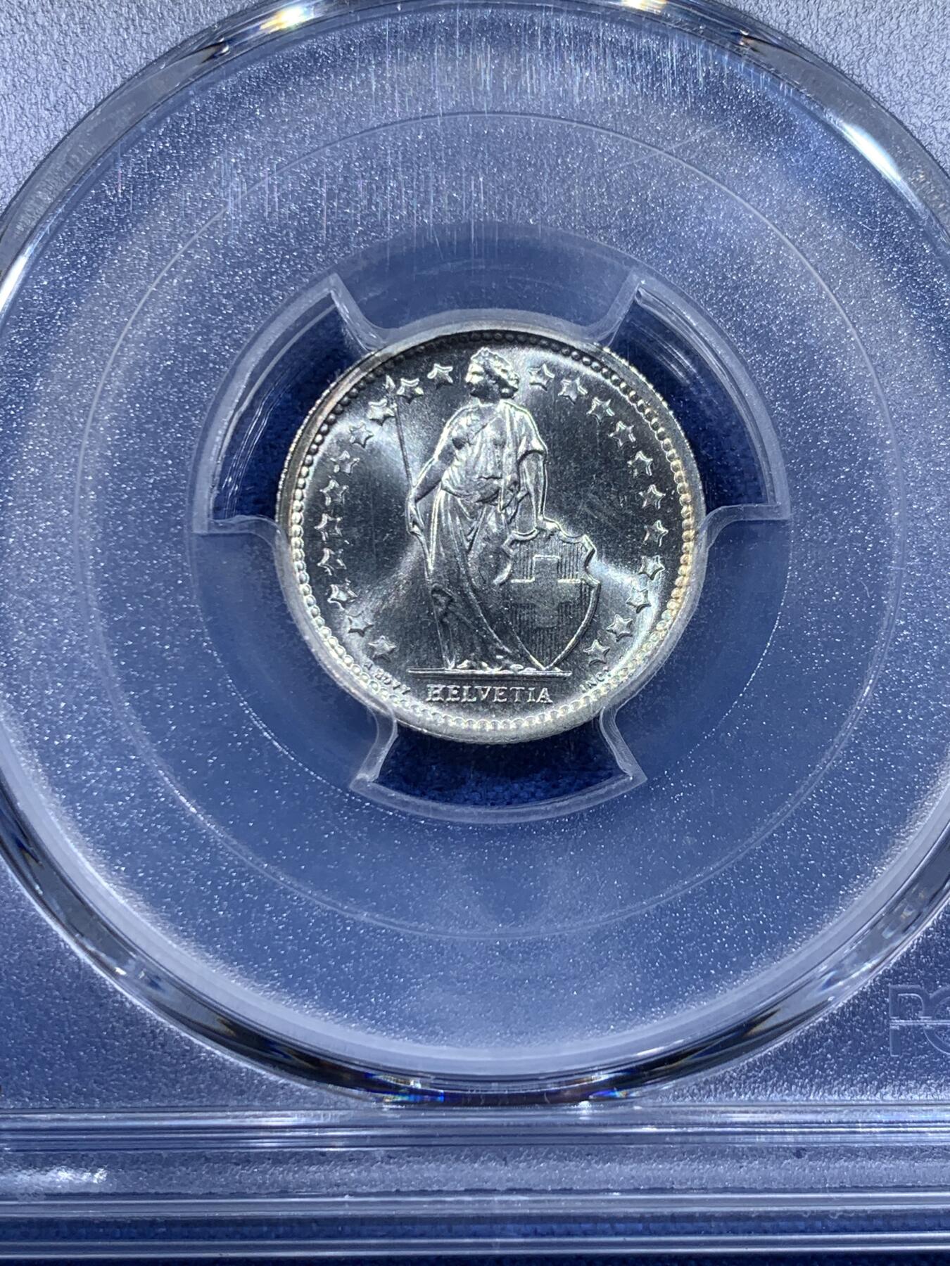 《竞宝斋》第444场 周日，周一，2场连拍 （全场包邮） PCGS MS67 瑞士 1967年 1/2法郎 银币 关门币 高分收藏级