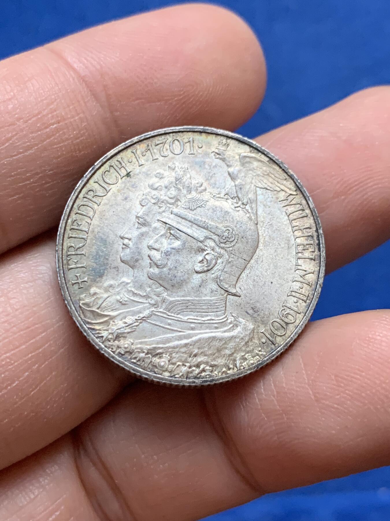 《竞宝斋》第444场 周日，周一，2场连拍 （全场包邮） 德国1901年普鲁士建国纪念2马克银币