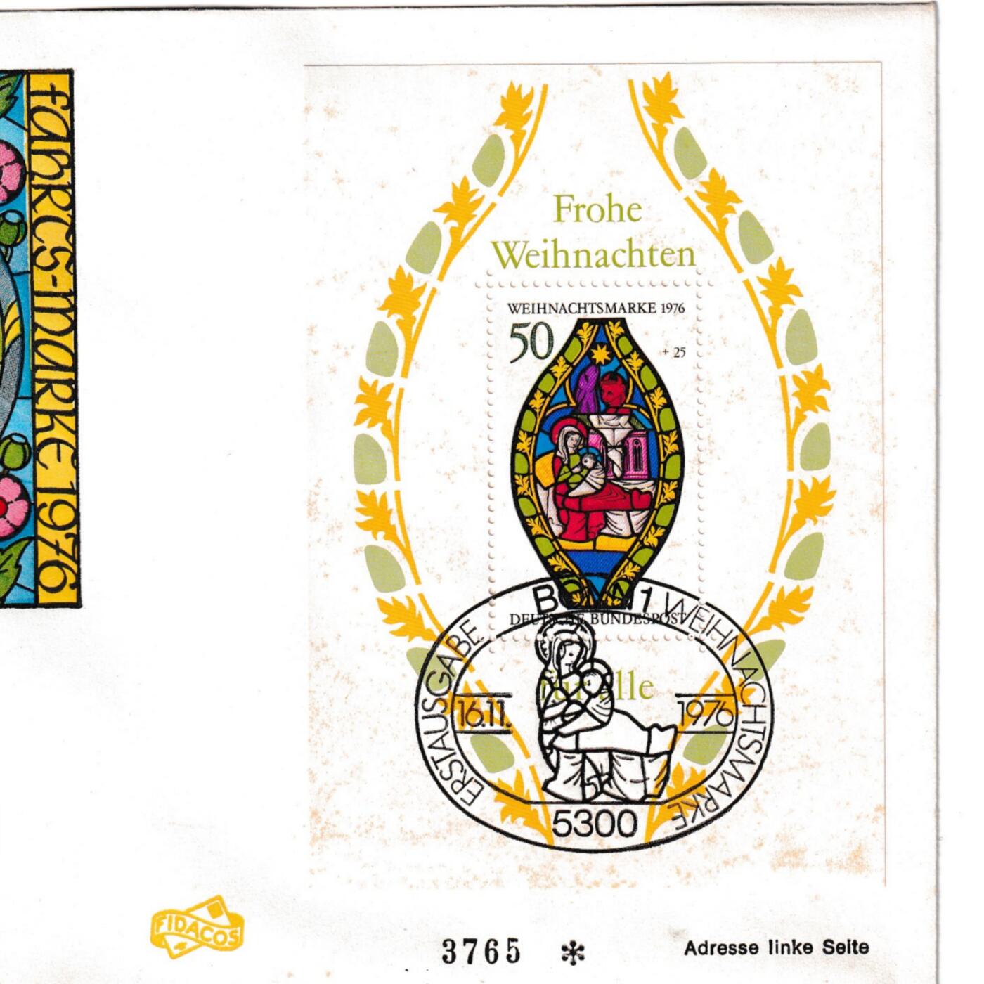 【良泉】【2025年最后一场】12月18日晚19.30点开拍！188组【直播场】西方古代钱币、丝路杂项、印章！ 【圣诞快乐！】1976年【德国】圣诞纪念首日封，图案为耶稣受难的彩色玻璃风格图像