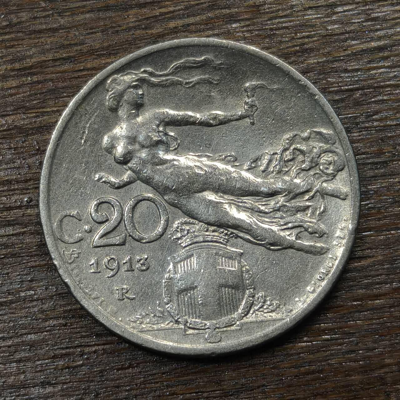 【铜匠收藏】★第134场★散币场，无佣金，30包邮。不满30元，支付5元运费。《接受代拍 代送NGC评级》 意大利 1913年 20分 自由女神 镍币