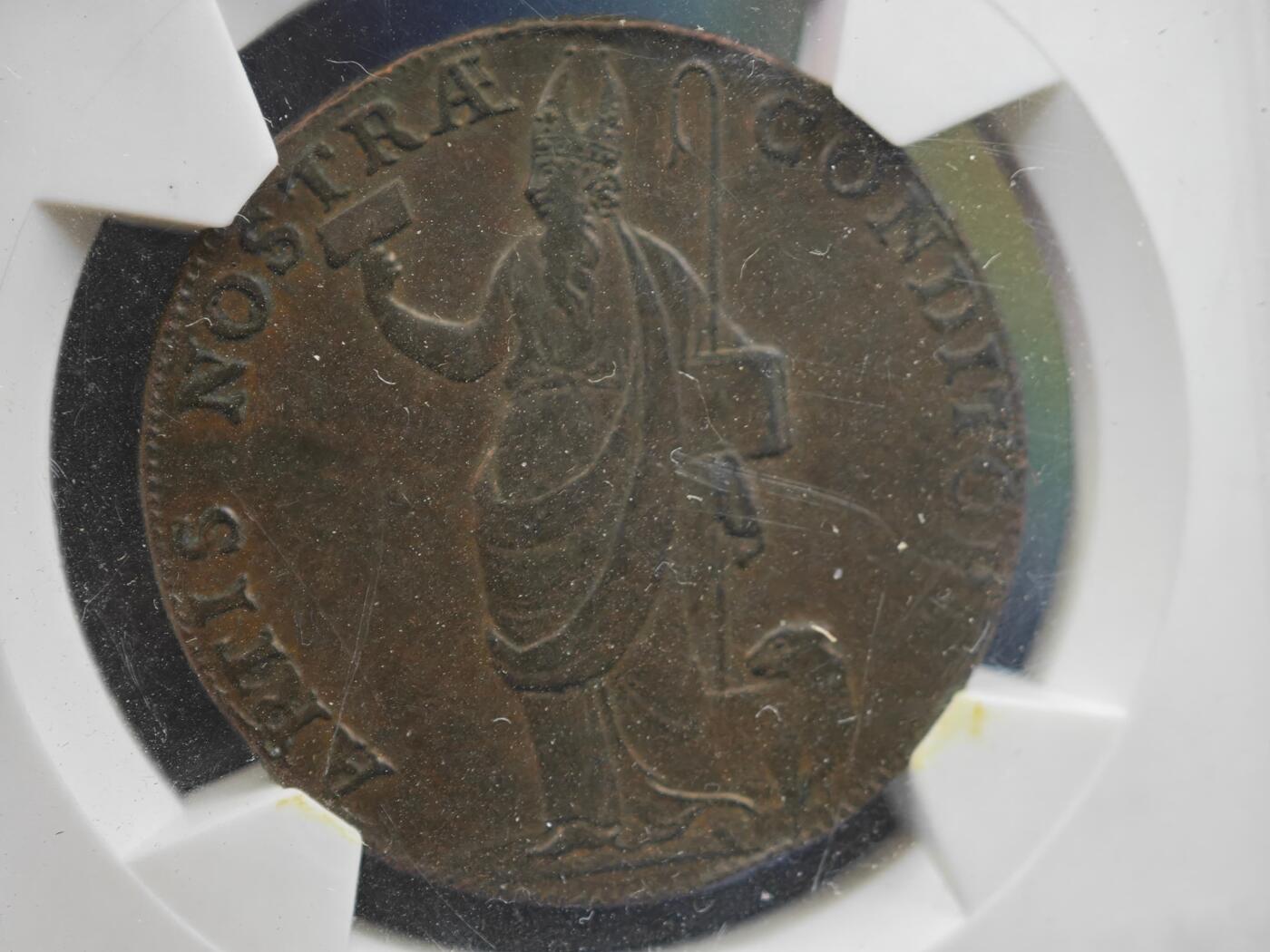 12月1日精品徽章专场 华夏评级 1791年英国金羊毛代用铜币