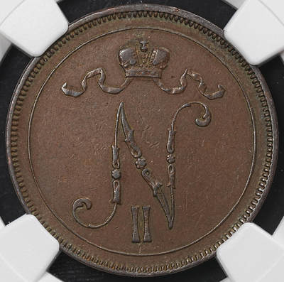 修遠堂世界钱币第九十六期 - NGC AU53BN 1895年芬兰10盆尼铜币 少见的年份