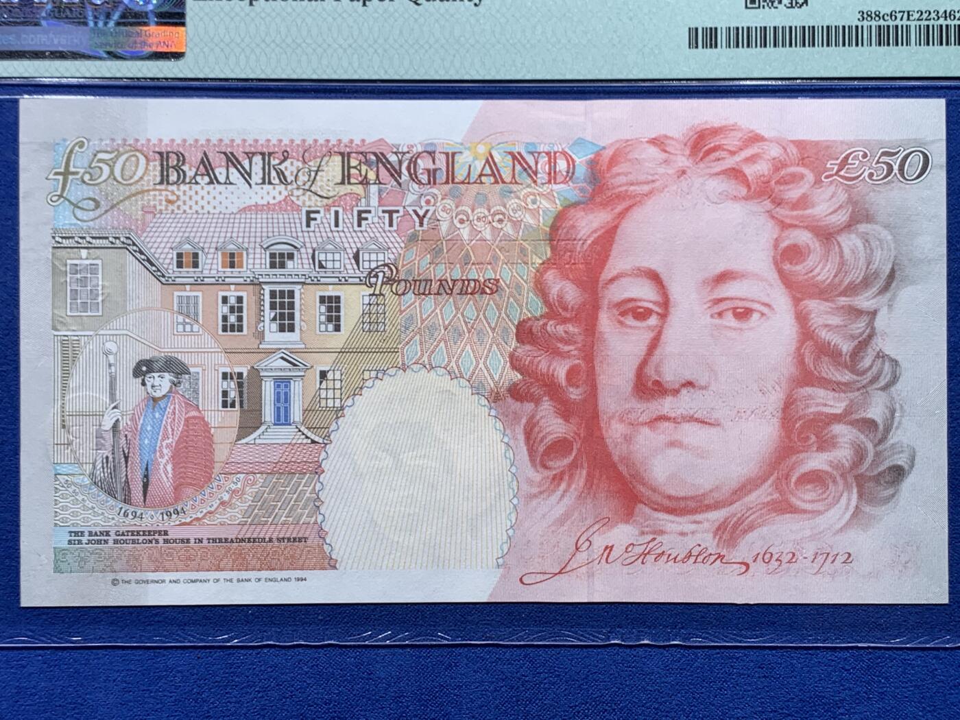 《竞宝斋》第444场 周日，周一，2场连拍 （全场包邮） PMG 67EPQ 英国E序列 1994年50镑 女王钞 高分