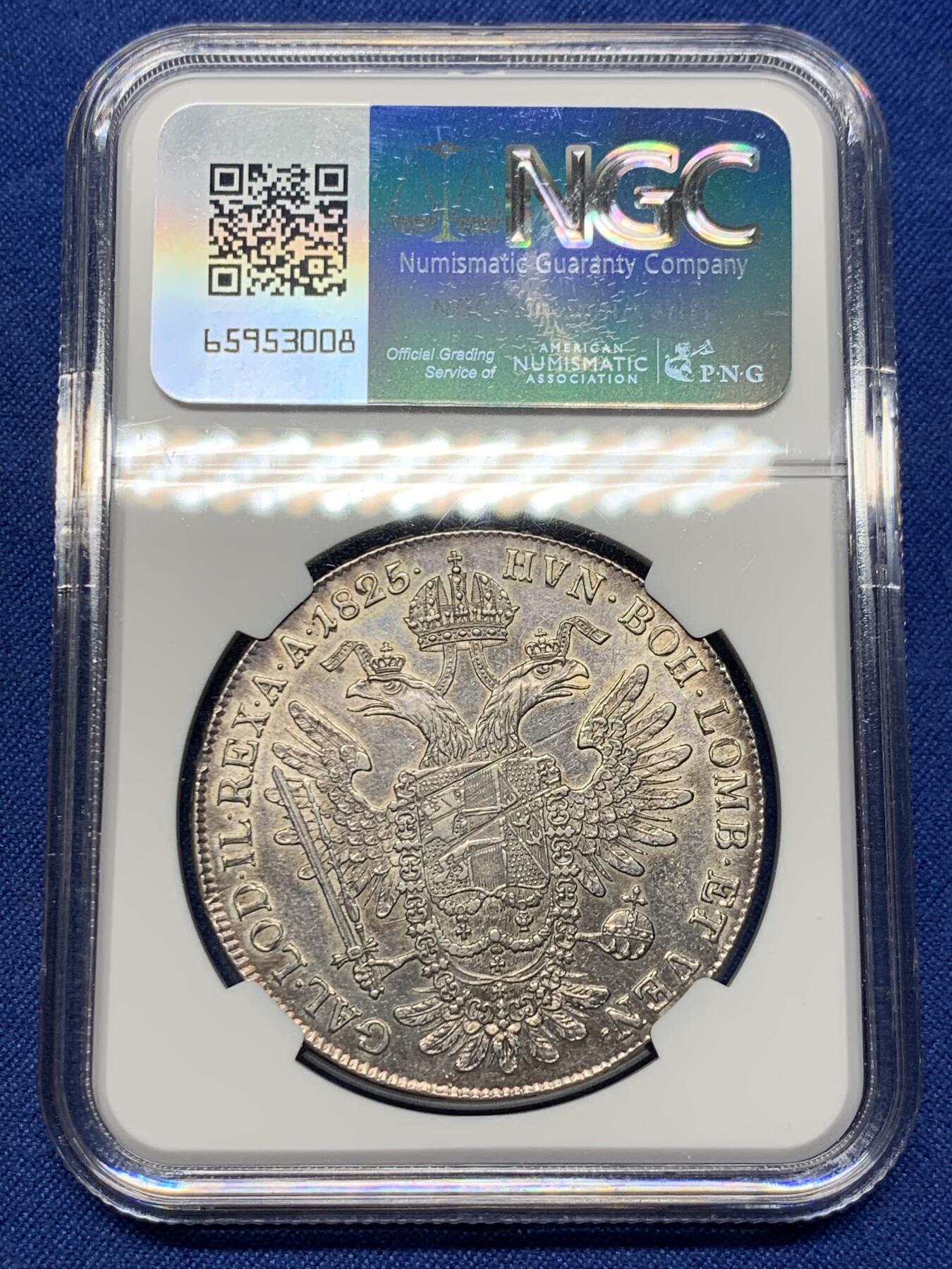 《竞宝斋》第444场 周日，周一，2场连拍 （全场包邮） 稀见版本 NGC AU53 奥地利帝国 1825B 弗朗茨一世 泰勒大银币  克雷姆尼察厂铸造