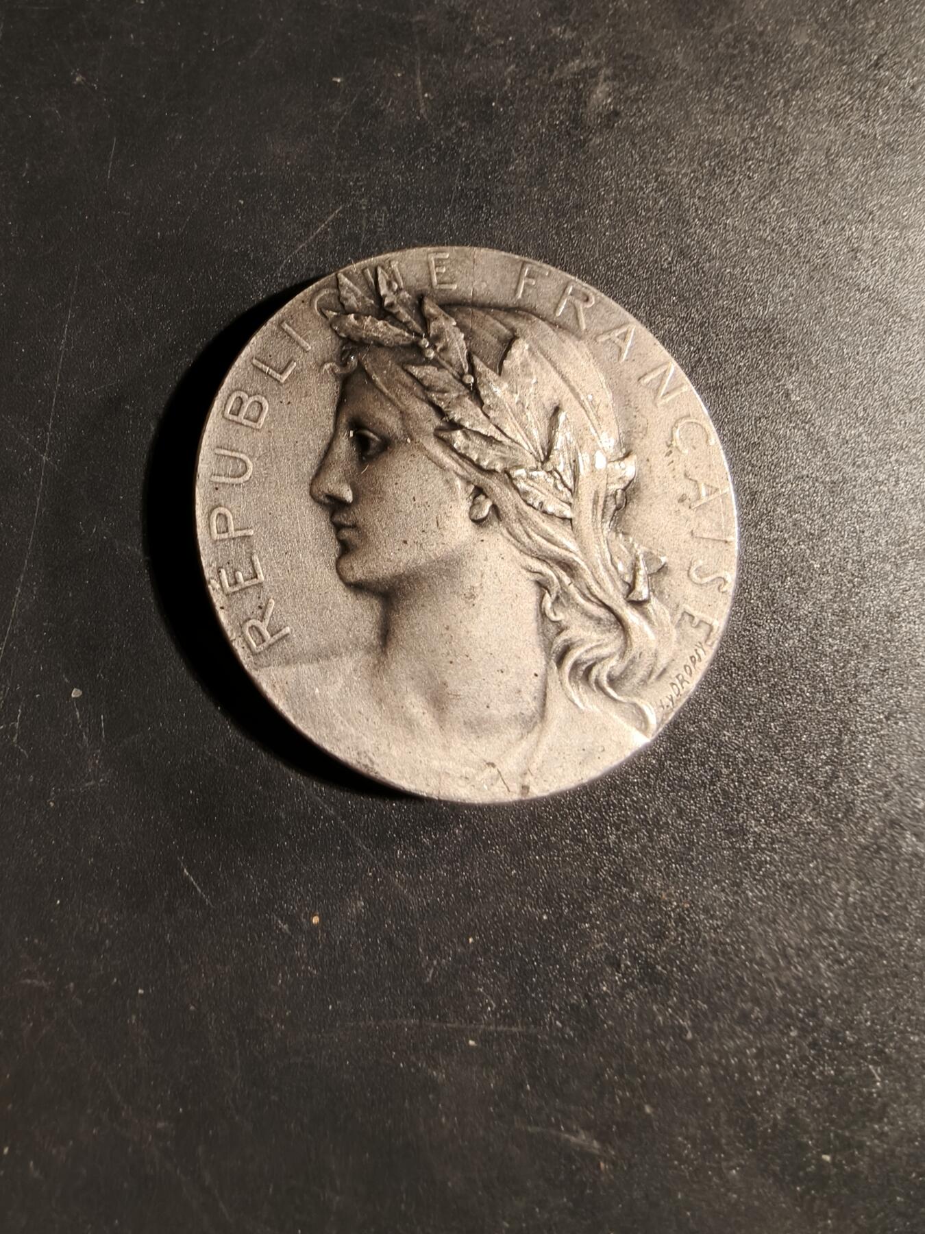 老王徽章第167期 法国全国S.I.C.A.E.联合会镀银大铜章     大师Dropsy作品     直径41mm.    重量42.3g