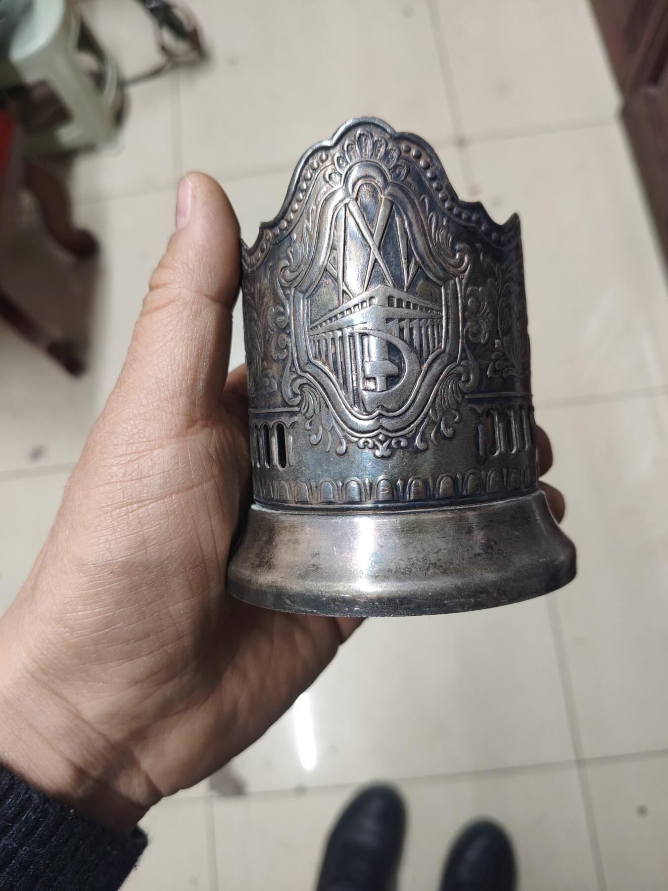 老银件 厚重苏联镀银老杯托