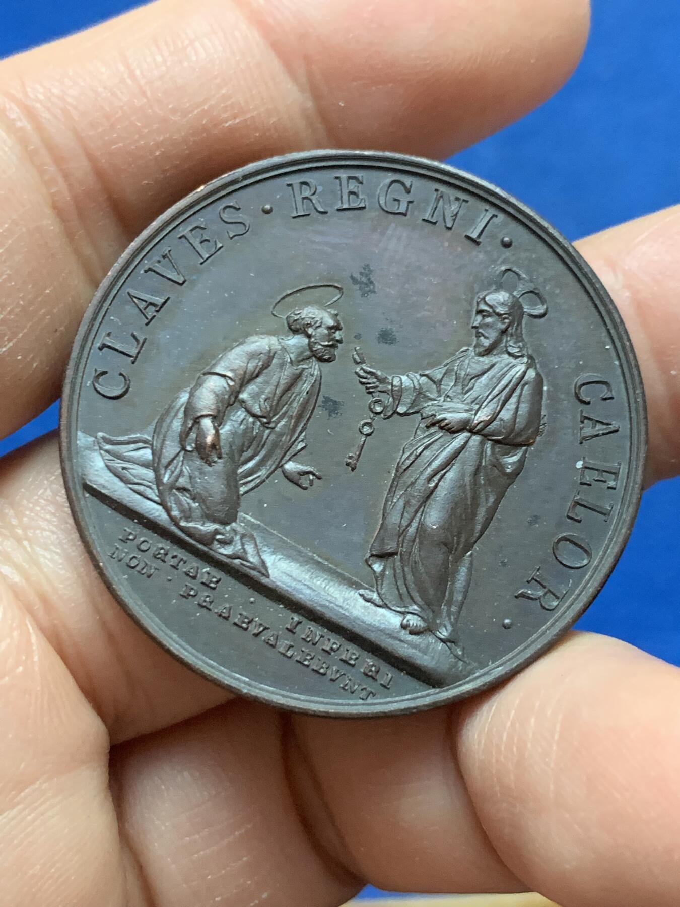 《竞宝斋》第444场 周日，周一，2场连拍 （全场包邮） 教皇庇护十一世纪念铜章 天国的钥匙 20克 37.3mm