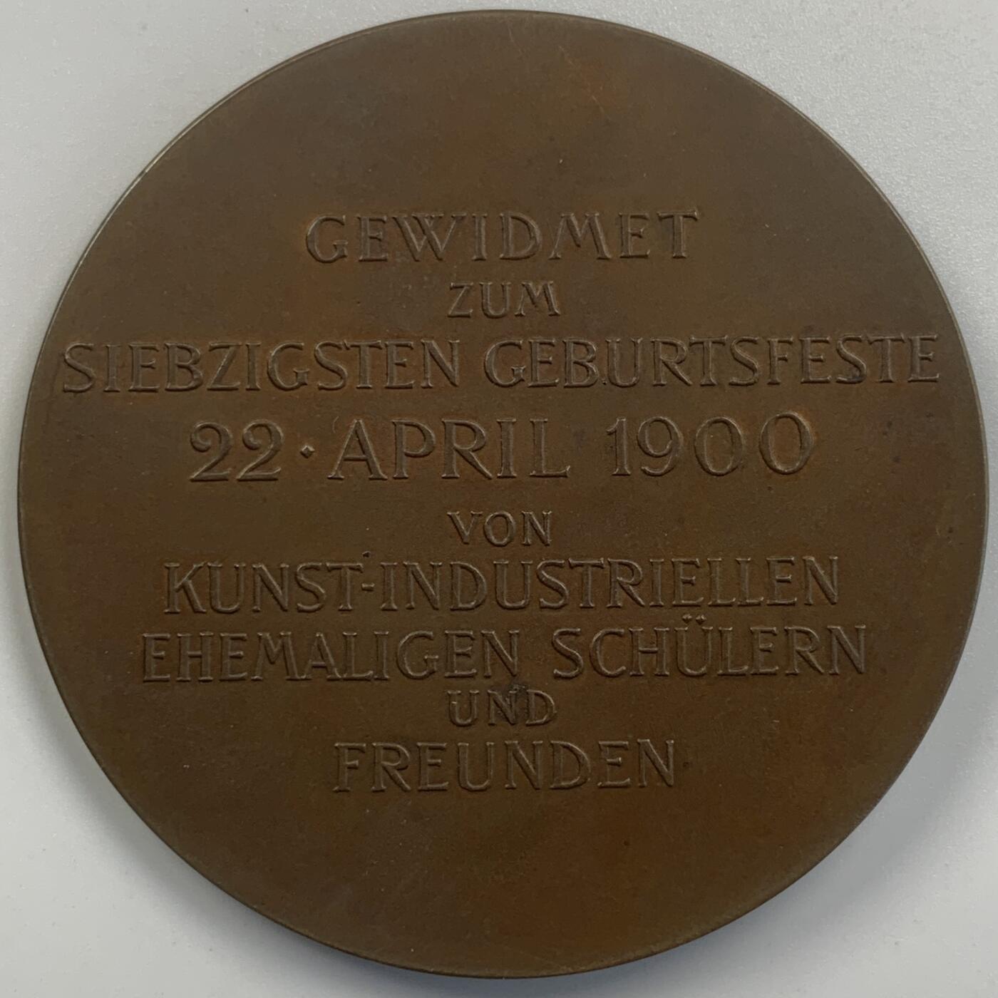 掌中浮雕-藏着的欧洲第044场 1900年奥地利维也纳应用艺术学院院长约瑟夫·里特·冯·斯托克（1830-1902）70大寿纪念铜章，奥地利章牌艺术大师安东·沙夫（A.Scharff）作品 , 62mm