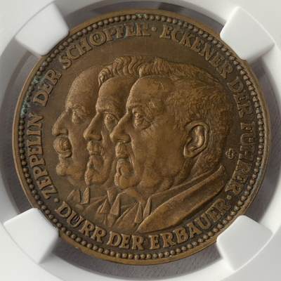 掌中浮雕-藏着的欧洲第044场 - NGC UNC ：1929年德国齐柏林飞艇环球航行纪念铜章，36mm
