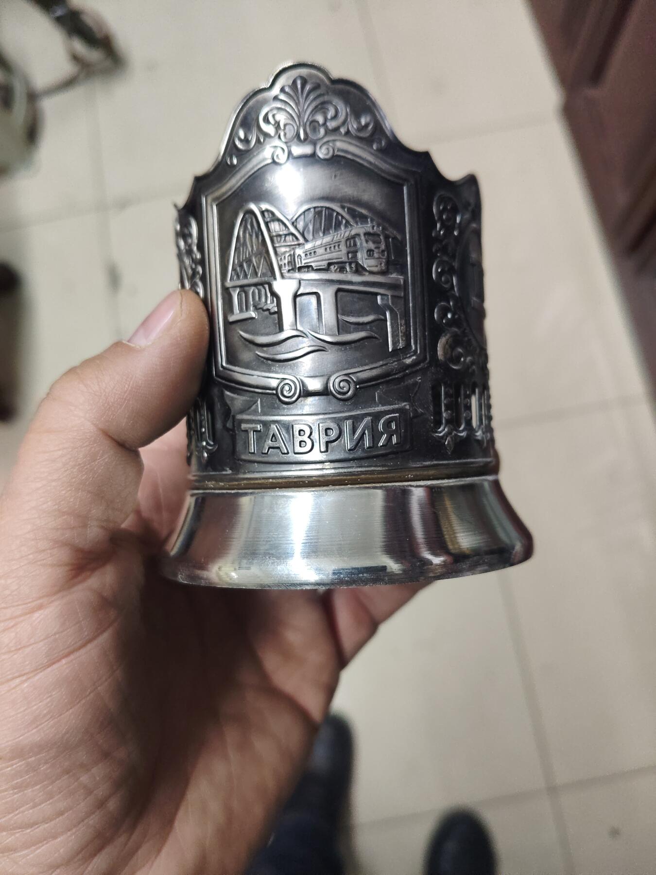 老银件 厚重俄罗斯老杯托