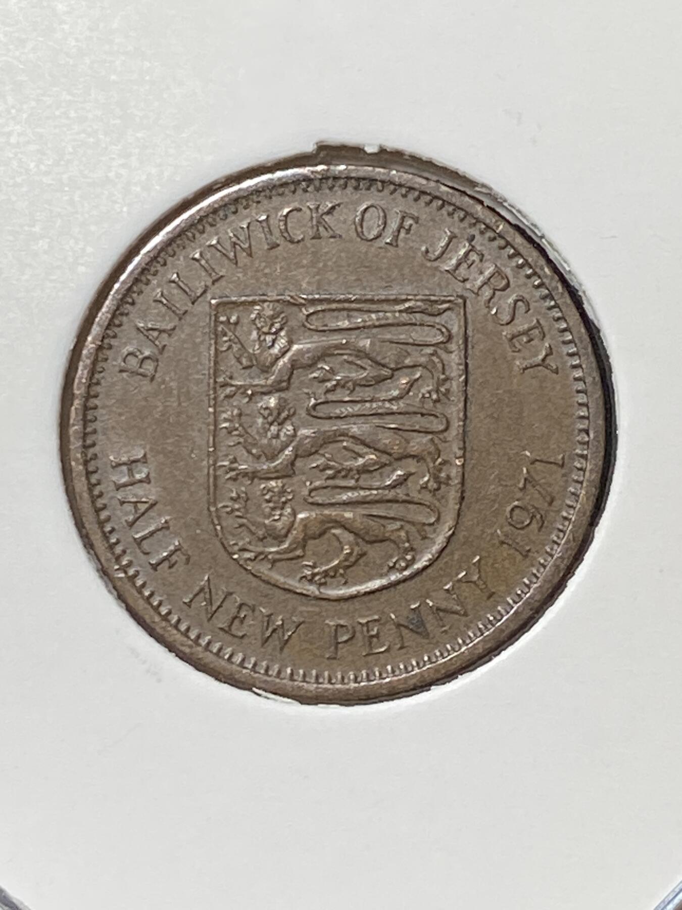 2025年第一百三十三场(总第一百五十九场）外国好品纸夹散币场(免佣金) 英属泽西岛🇯🇪1971年半便士(伊丽莎白二世中年花冠第一套，首发年)