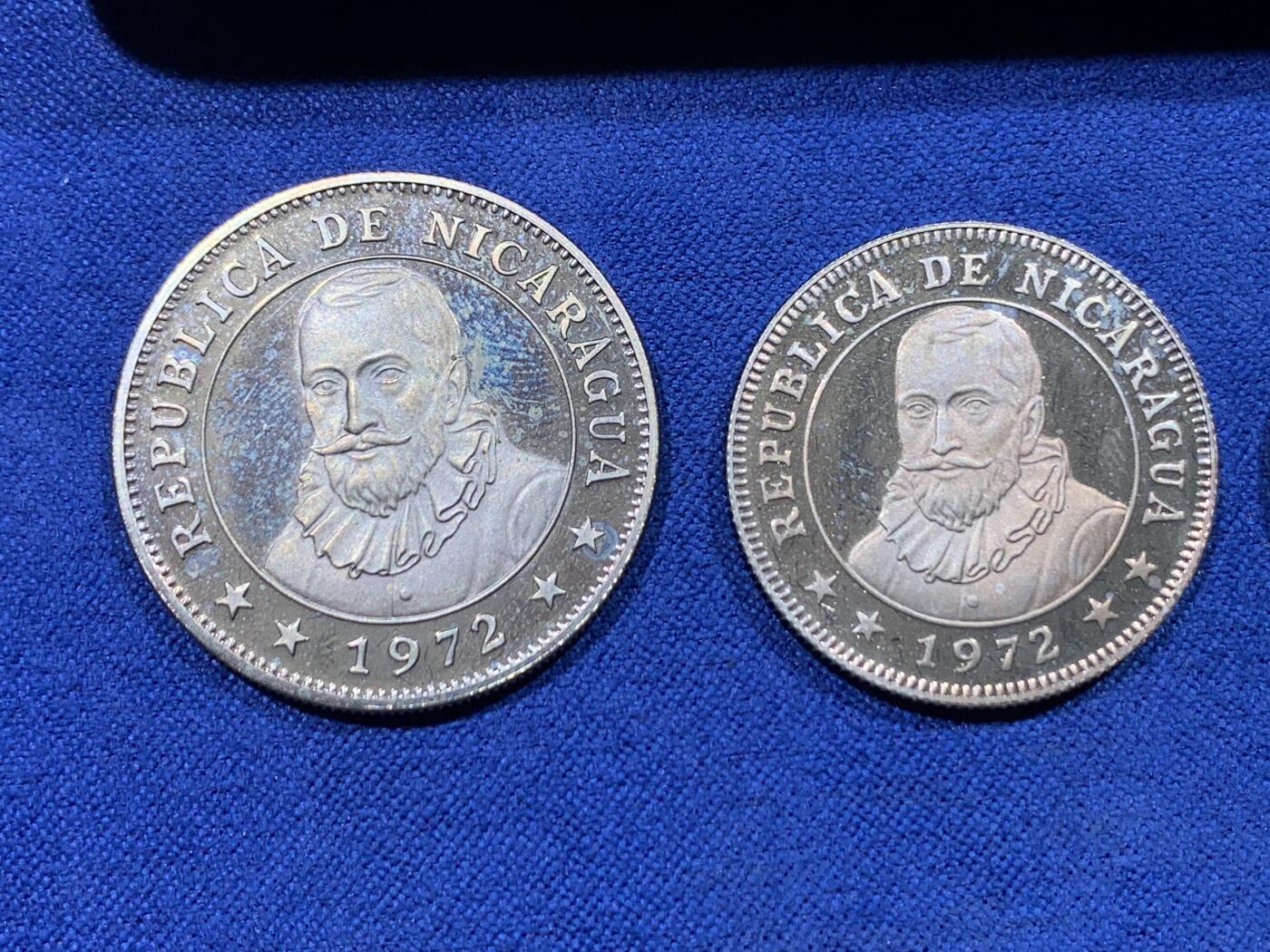 《竞宝斋》第444场 周日，周一，2场连拍 （全场包邮） 五枚一组 尼加拉瓜1972年精制镍币 带盒