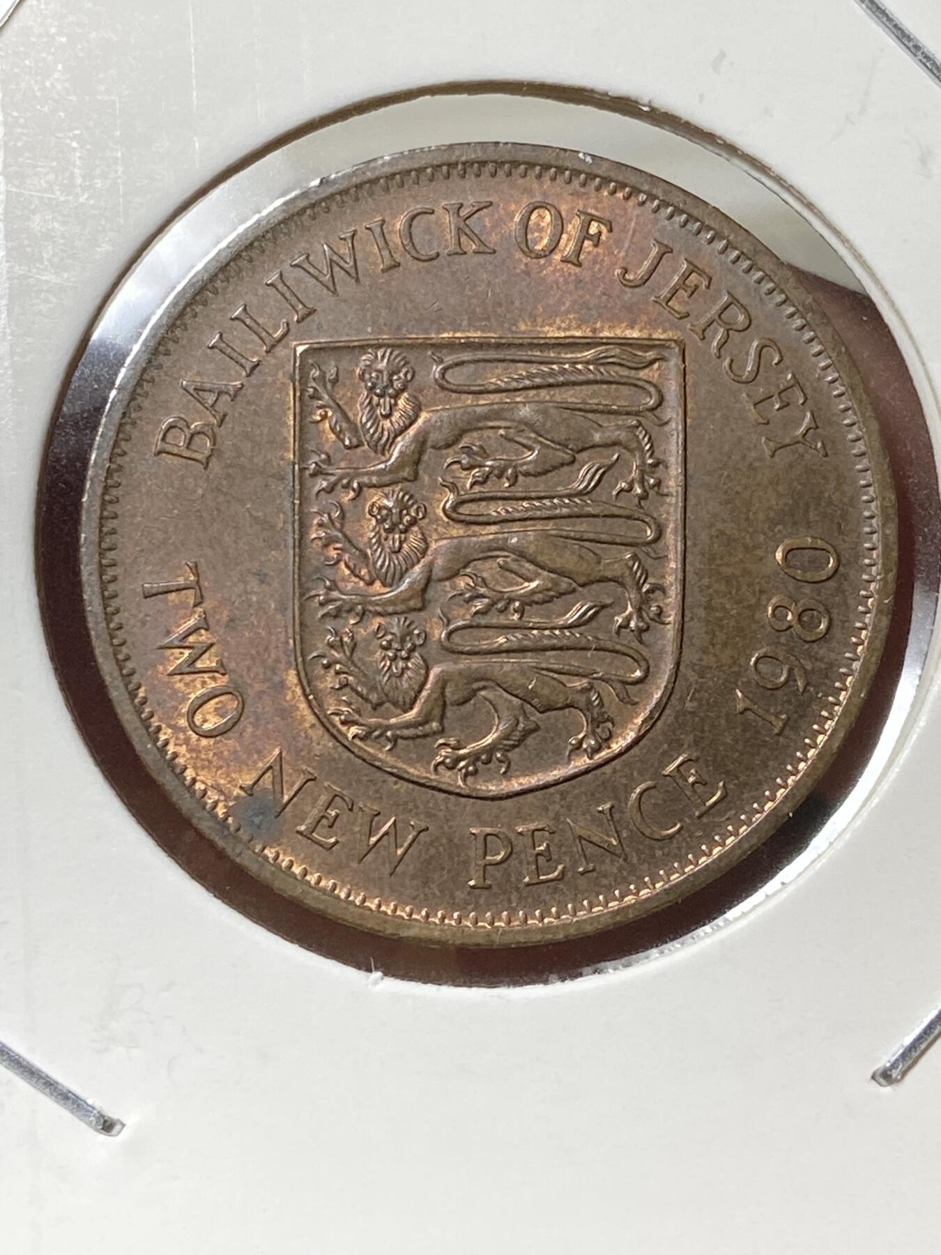 2025年第一百三十三场(总第一百五十九场）外国好品纸夹散币场(免佣金) 英属泽西岛🇯🇪1980年2新便士(伊丽莎白二世中年花冠第一套，关门年)